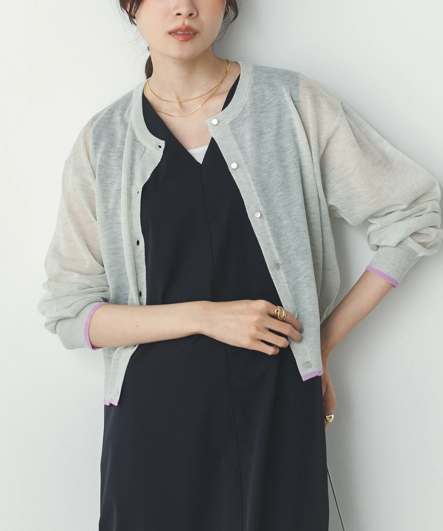 バイカラー シアーニットカーデ