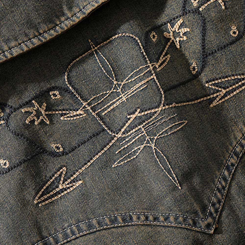 アメカジ刺繍ウォッシュデニムシャツ長袖