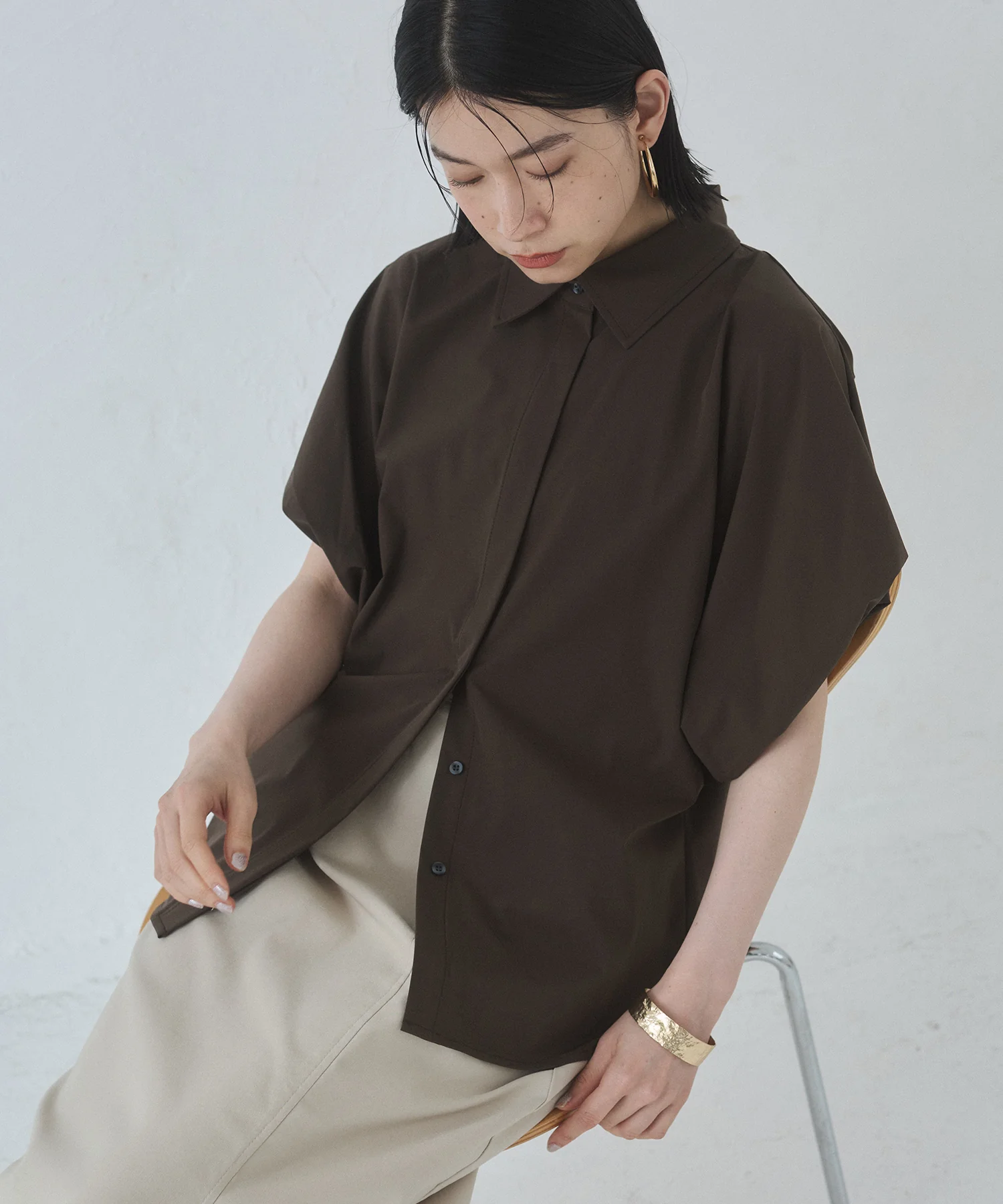 【接触冷感】 パフスリーブシャツ