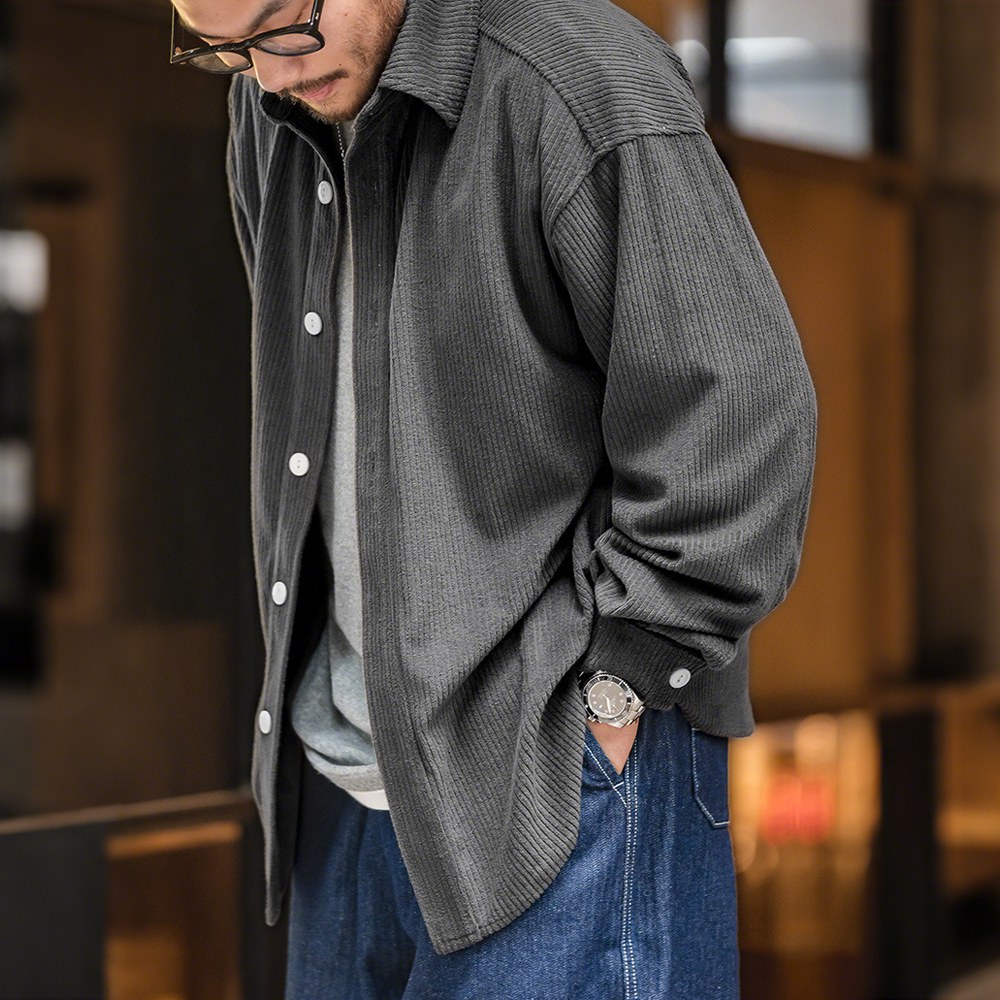 アメリカヴィンテージ　ジャカード織り長袖シャツ　無地3色展開