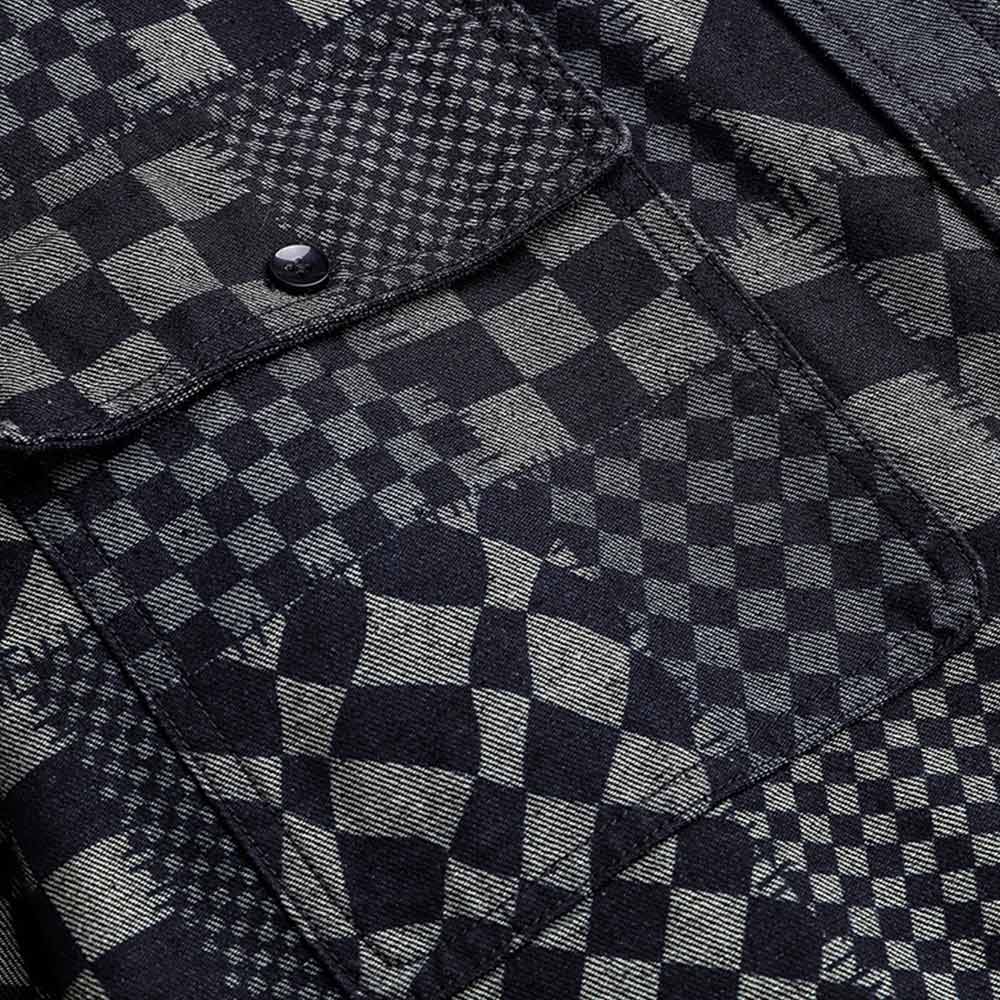 市松模様和風パッチワークデニムシャツ