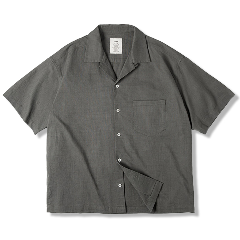 ミニマル　リネン調無地コットンシャツ半袖