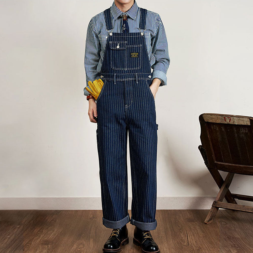 ストライプデニムオーバーオール