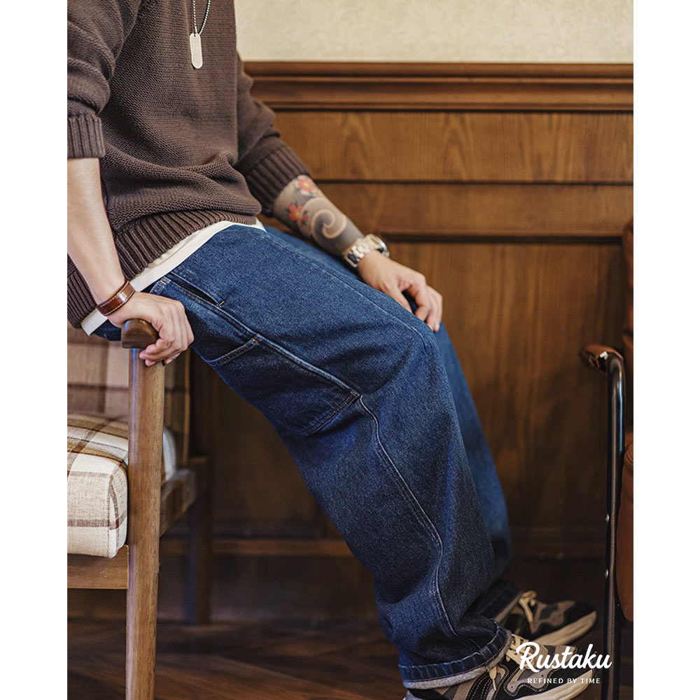 改良版ワーク風　タック入りゴムウエストテーパードデニム