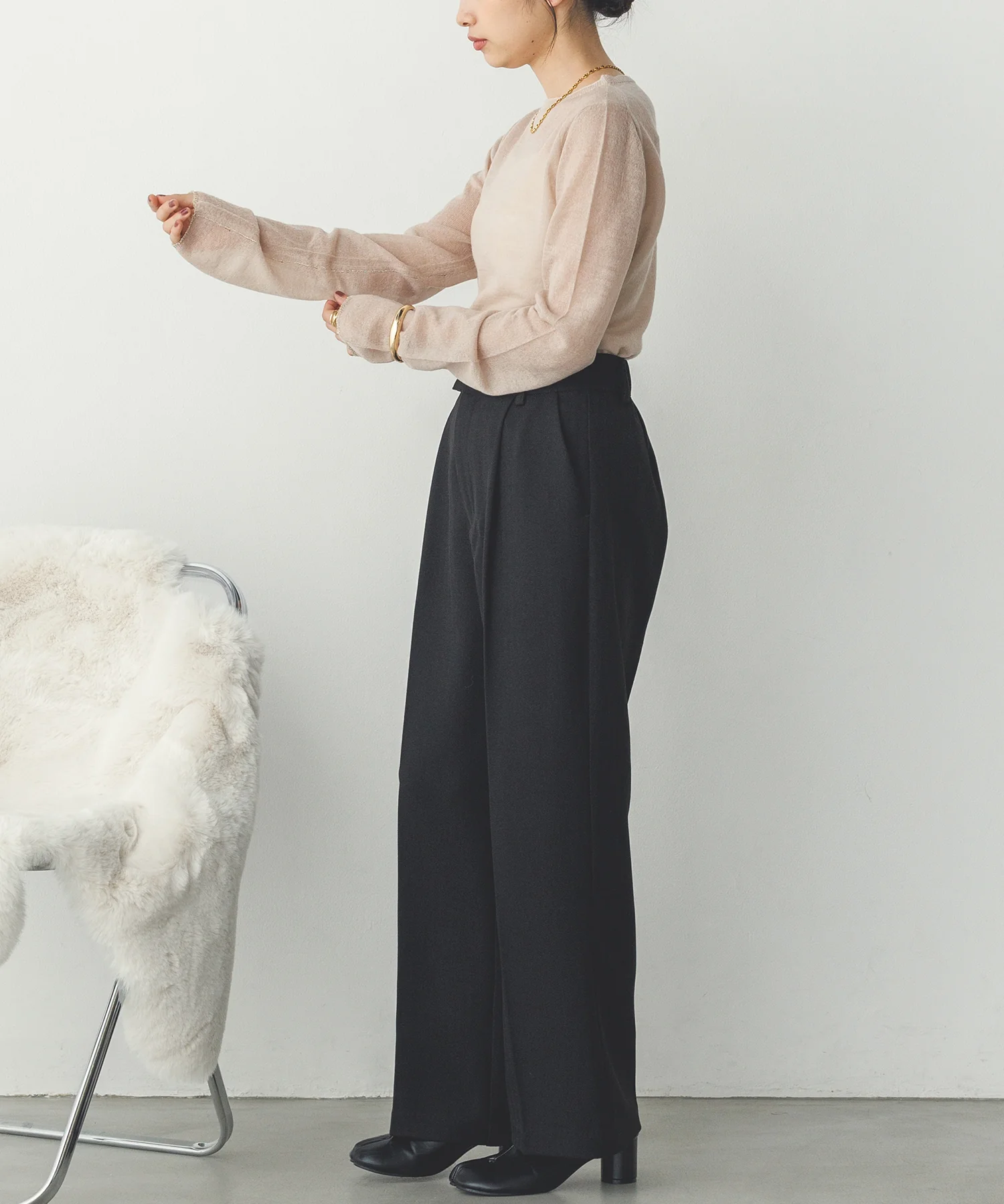 【WEB限定/別注】ラメライン入り ウールミックスシアーニット