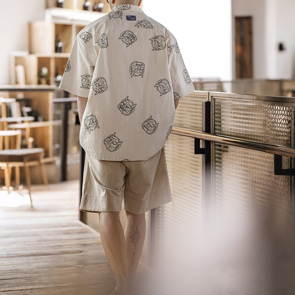 「建御雷神」コットンプリント開襟シャツ