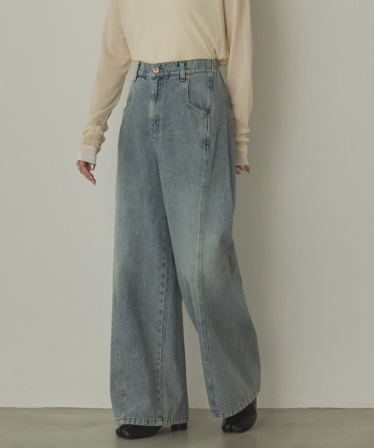 スラブデニム/ラメ ワイドパンツ　