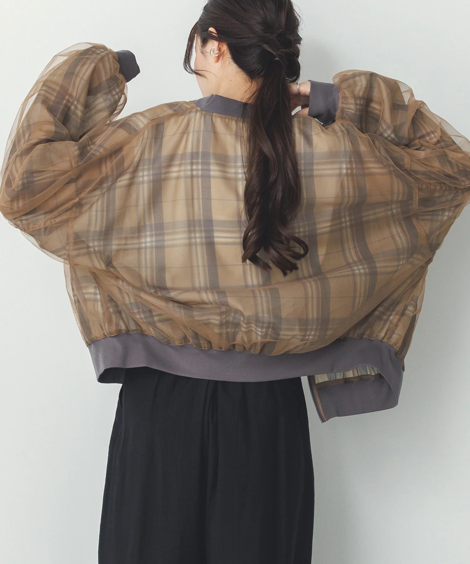チュールシアー チェックブルゾン
