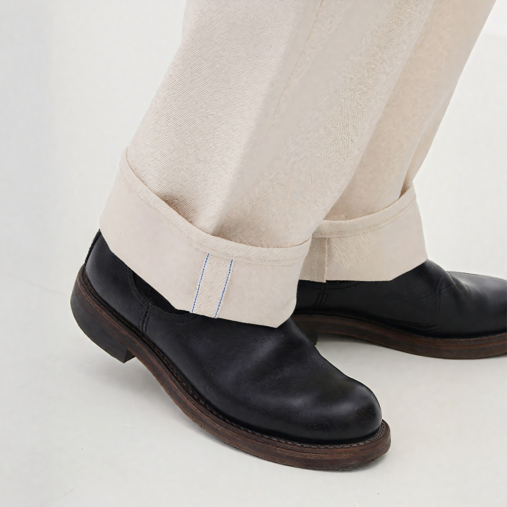 コットンシェル生成り│赤耳ホワイトデニムパンツ