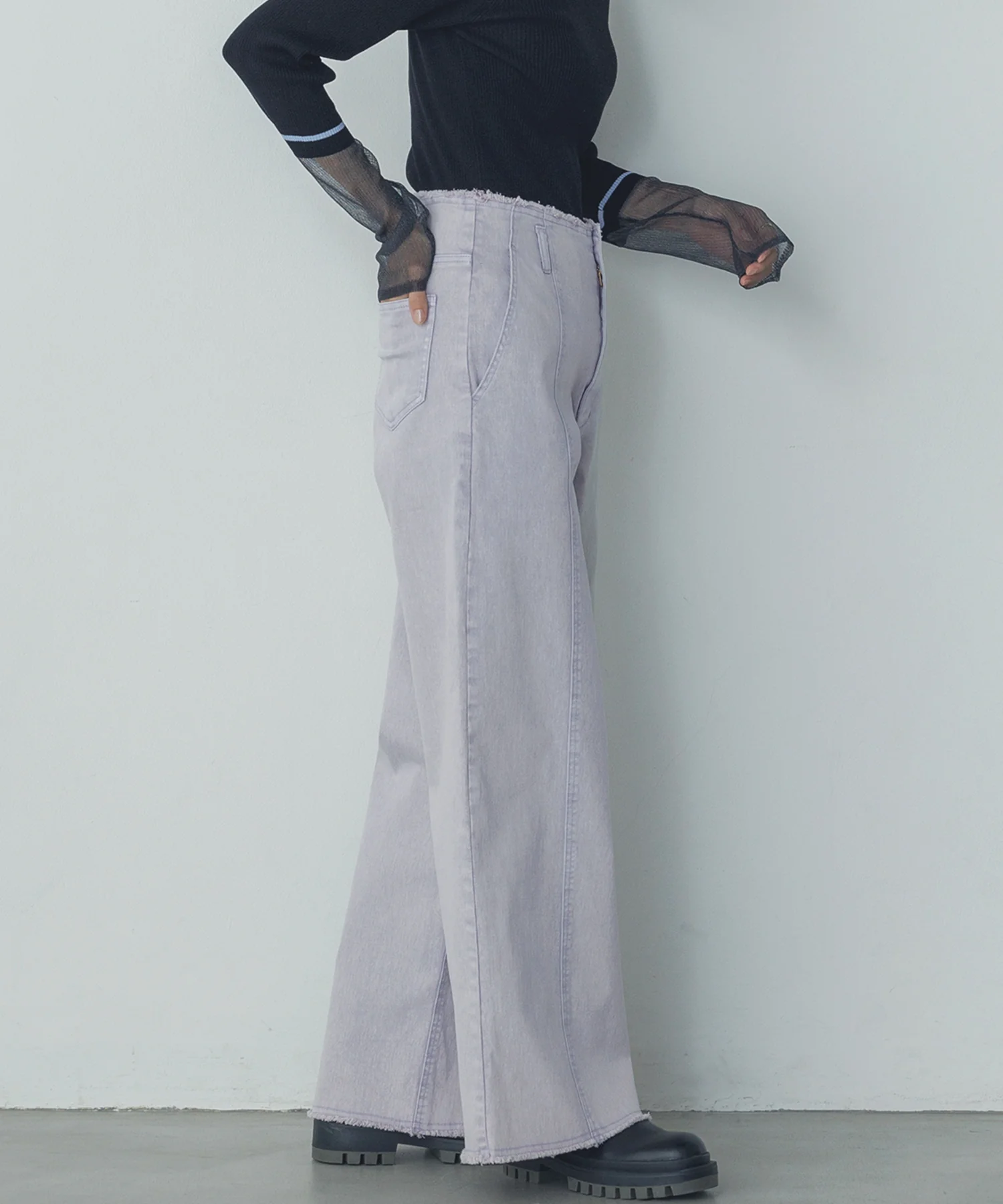 デニム/ツイル ハイウエストワイドパンツ