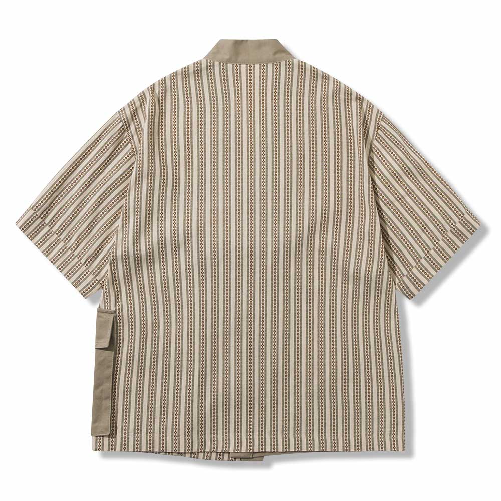 レトロ風ジオメトリックストライプニットシャツ半纏風