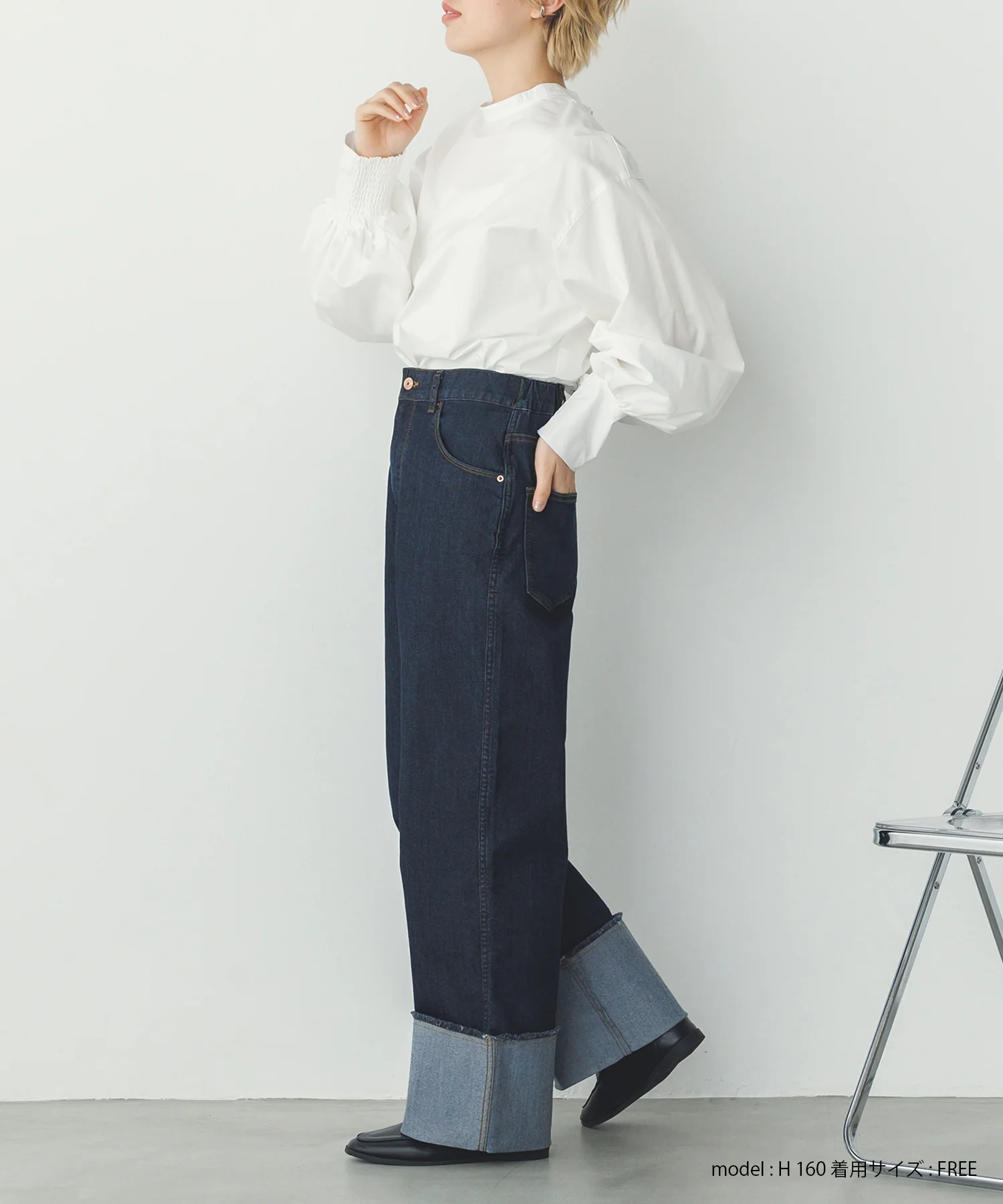 【WEB限定/別注】バンドカラー ボリュームスリーブ2WAYブラウス