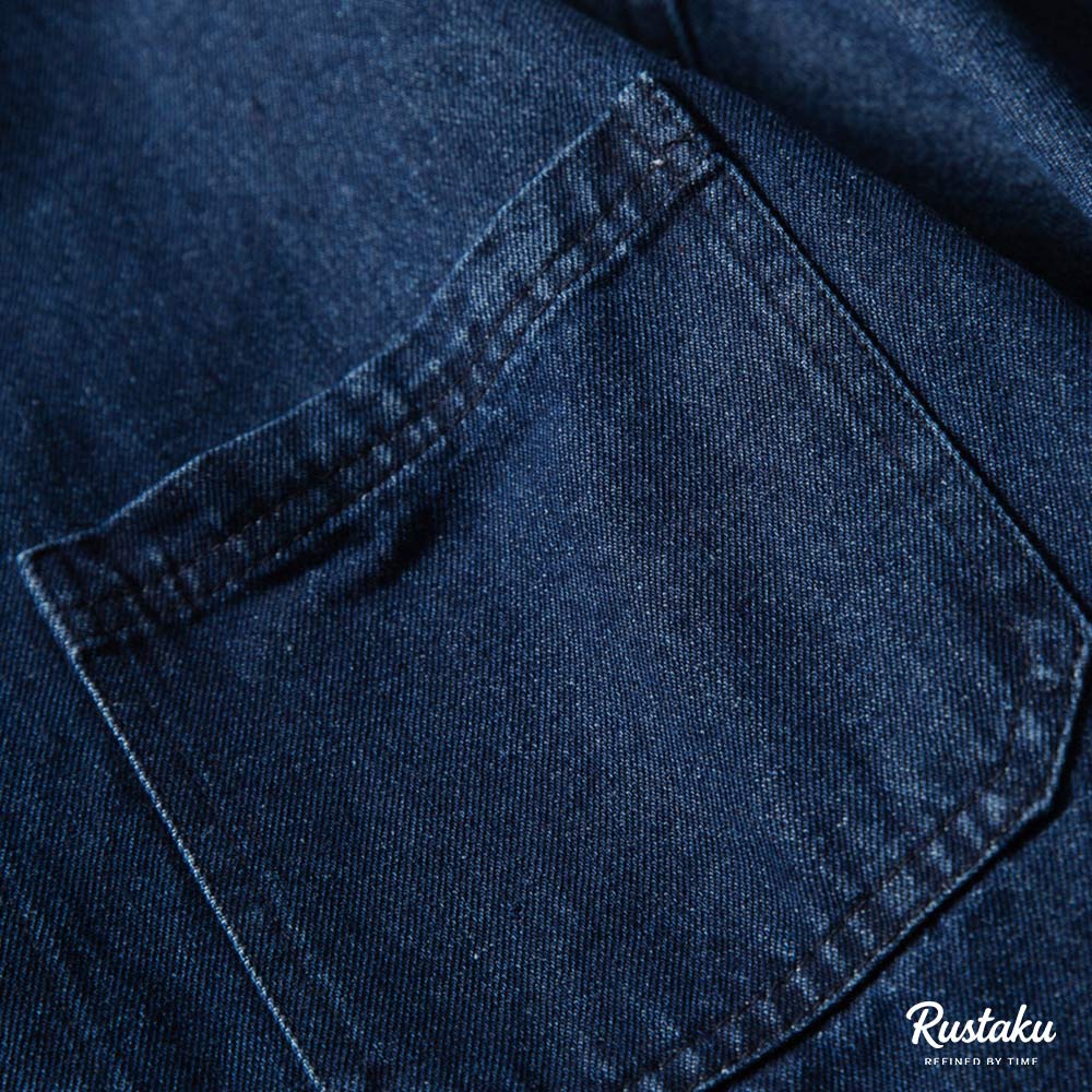 チェック切り替え折り襟デニムシャツ