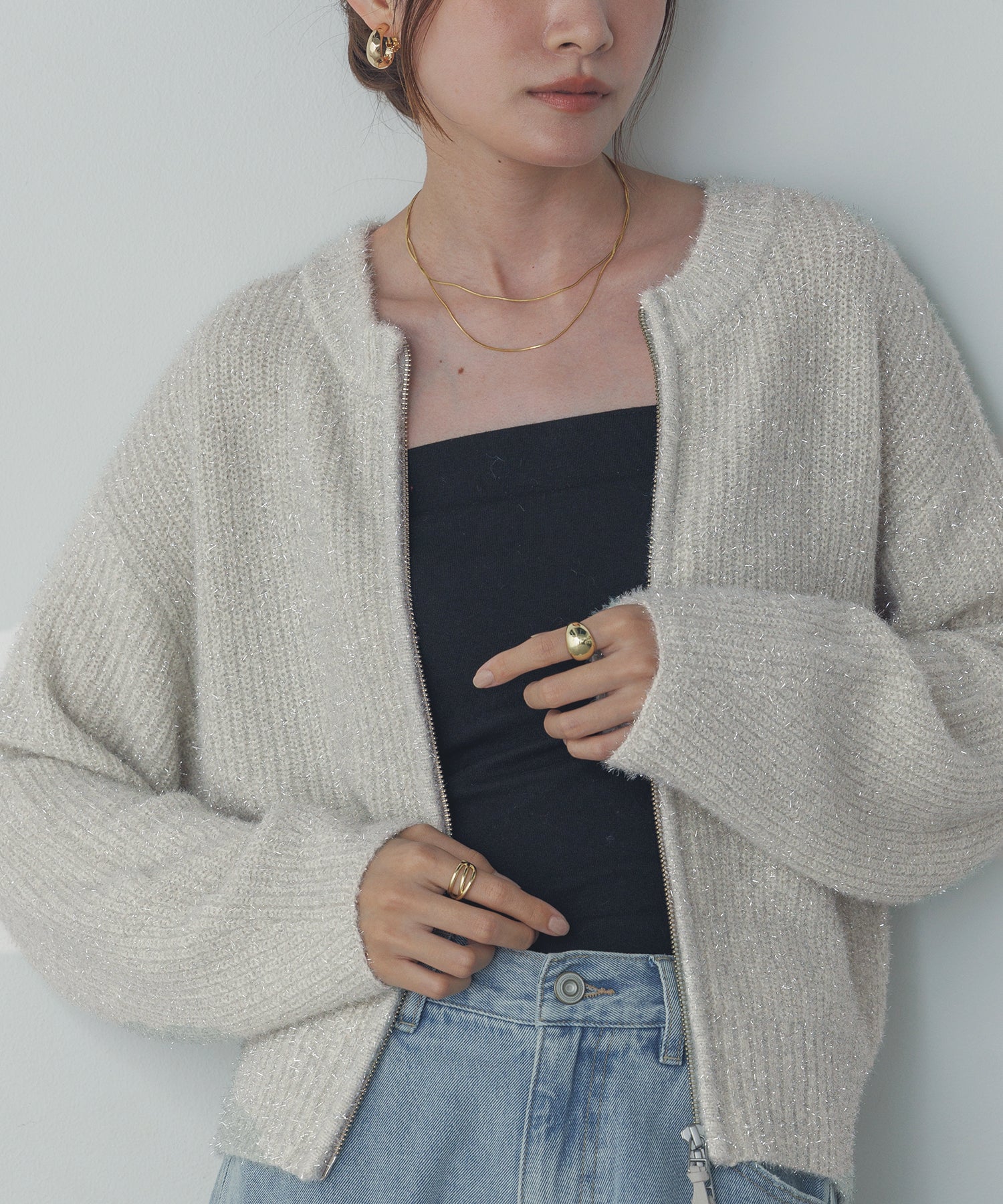 ラメフェザーニット Wジップブルゾン