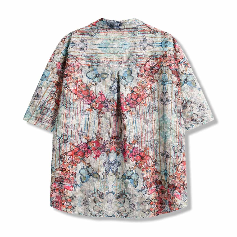 アメカジ蝶柄フリンジジャカードシャツ 半袖 