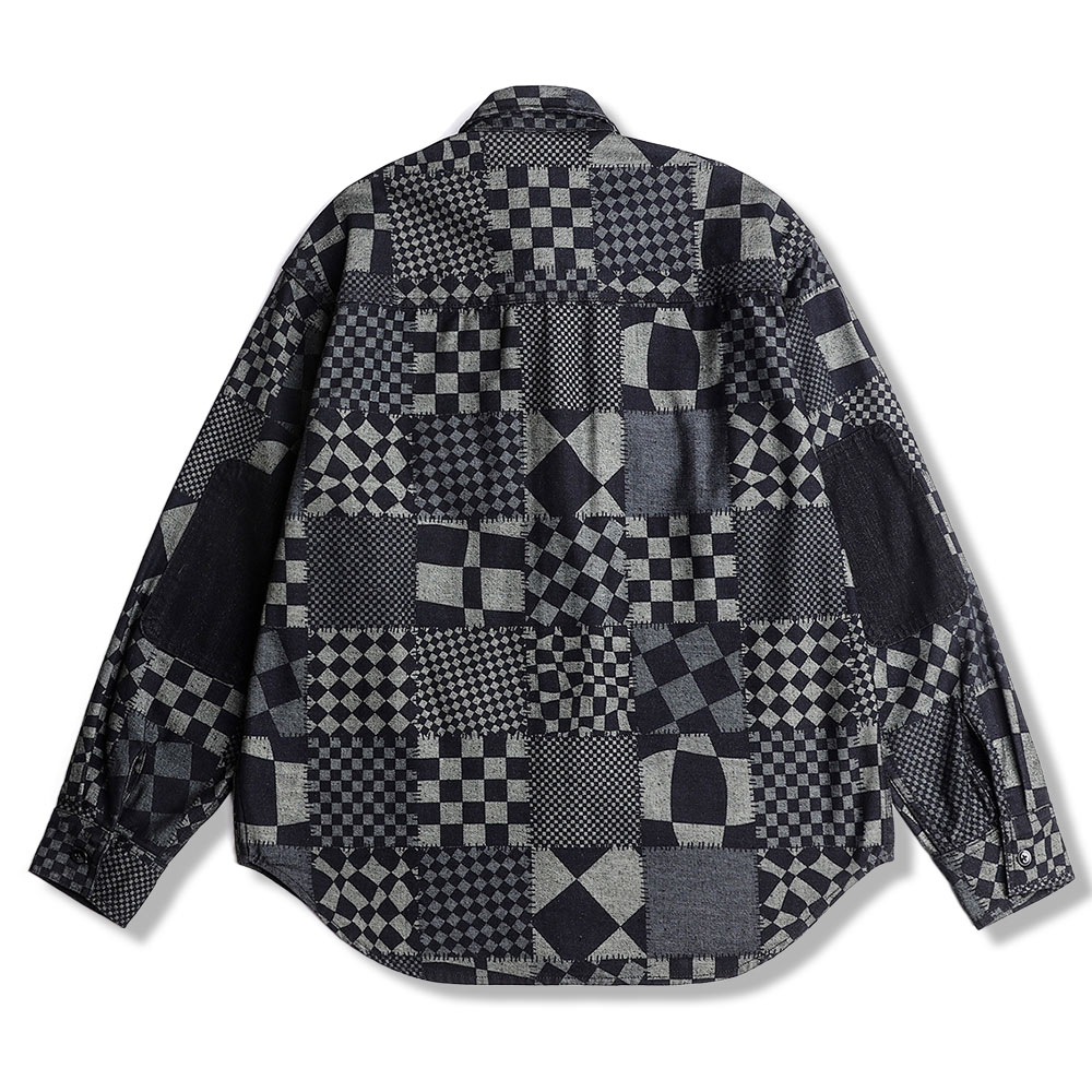 市松模様和風パッチワークデニムシャツ