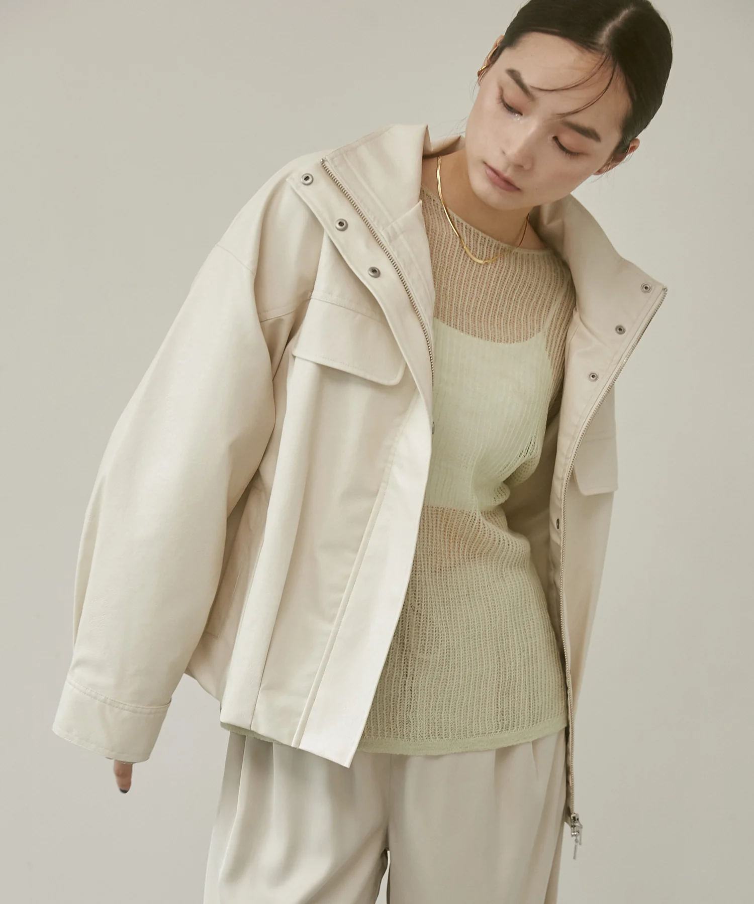 フェイクレザー オーバーブルゾン