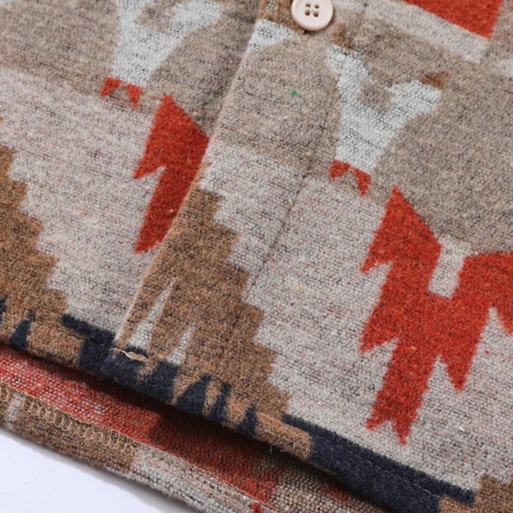 ナバホ柄民族風ジャカード長袖ラシャシャツ