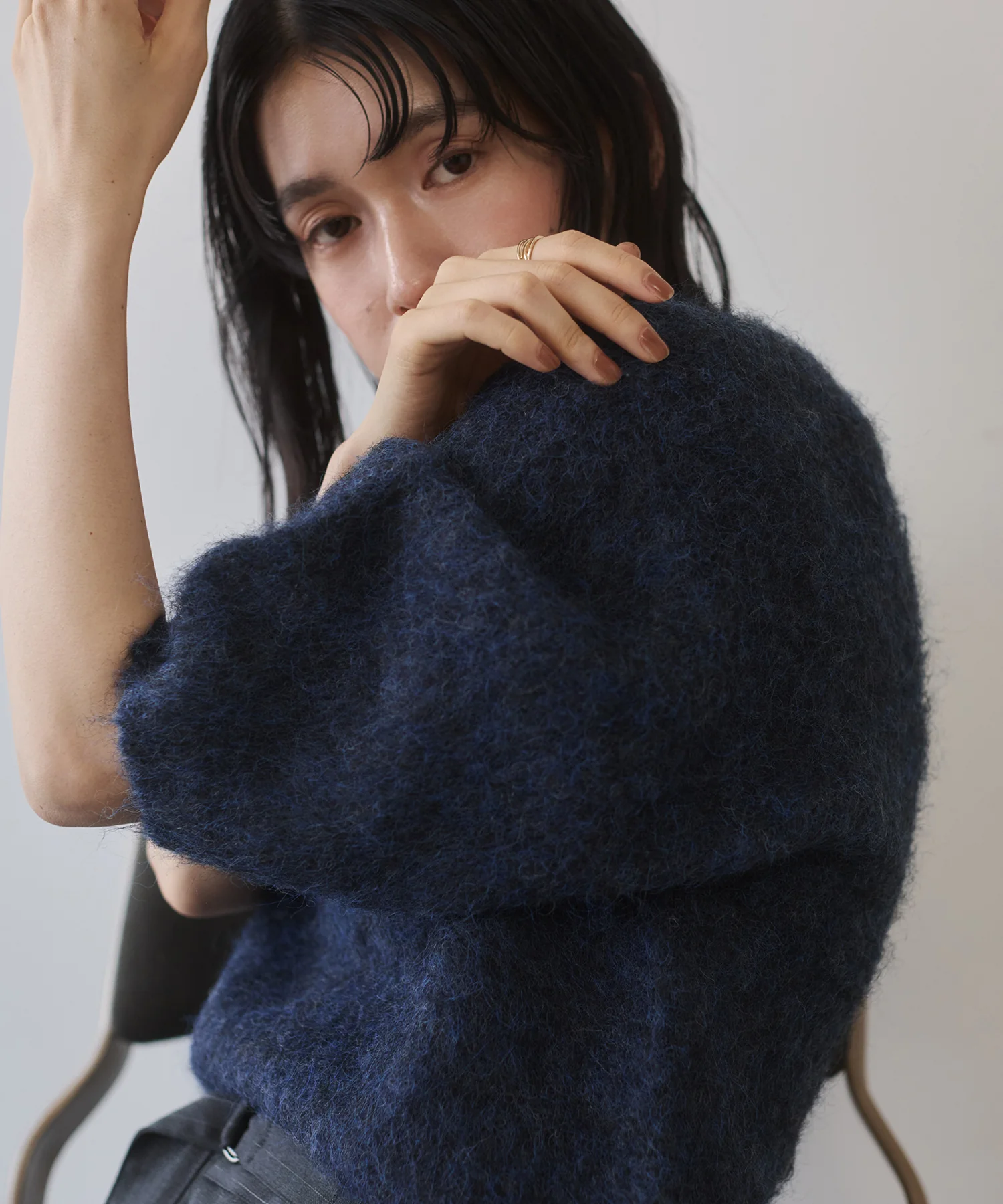モヘアタッチ 半袖ニット