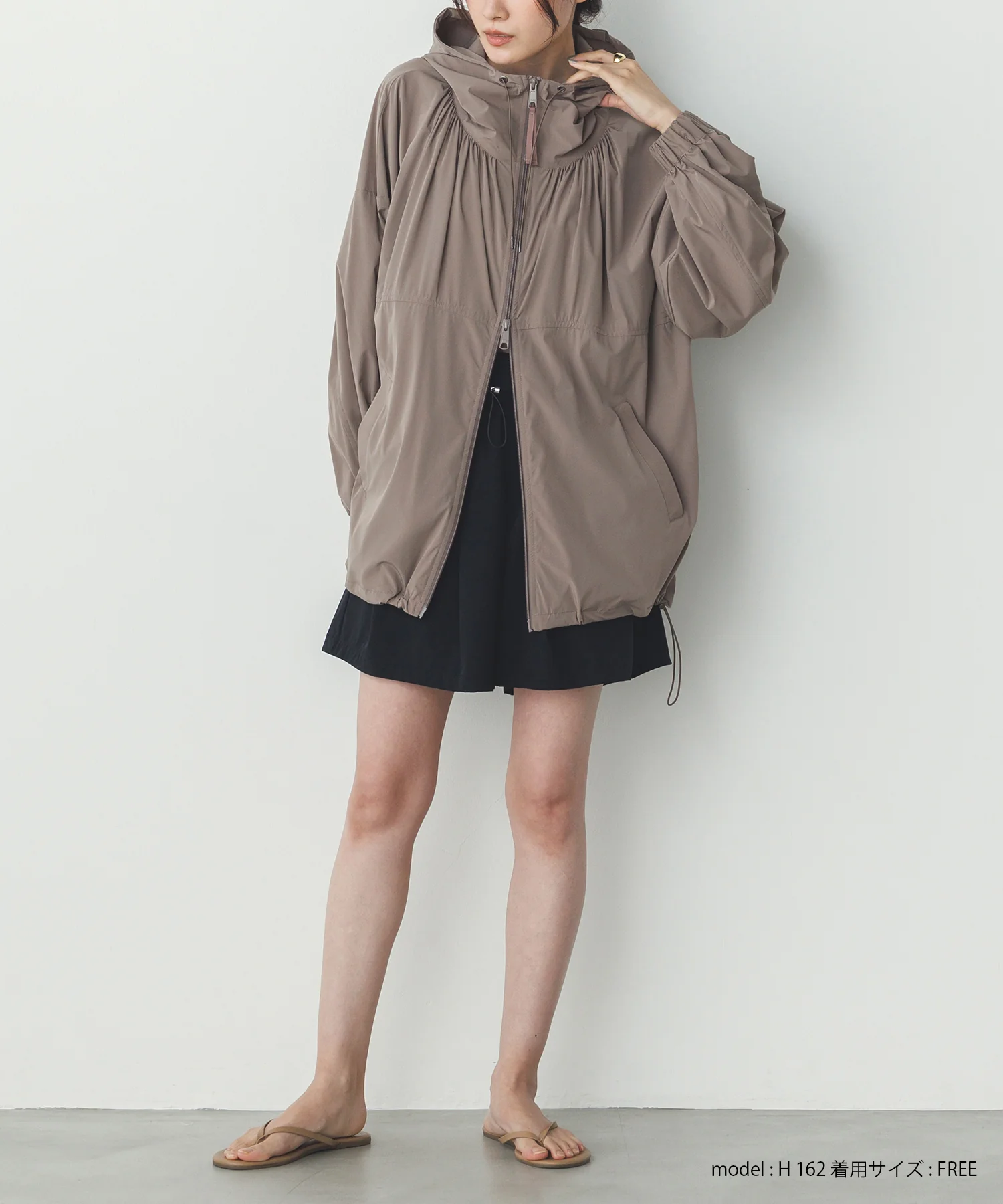 【接触冷感】フード付 ギャザーブルゾン