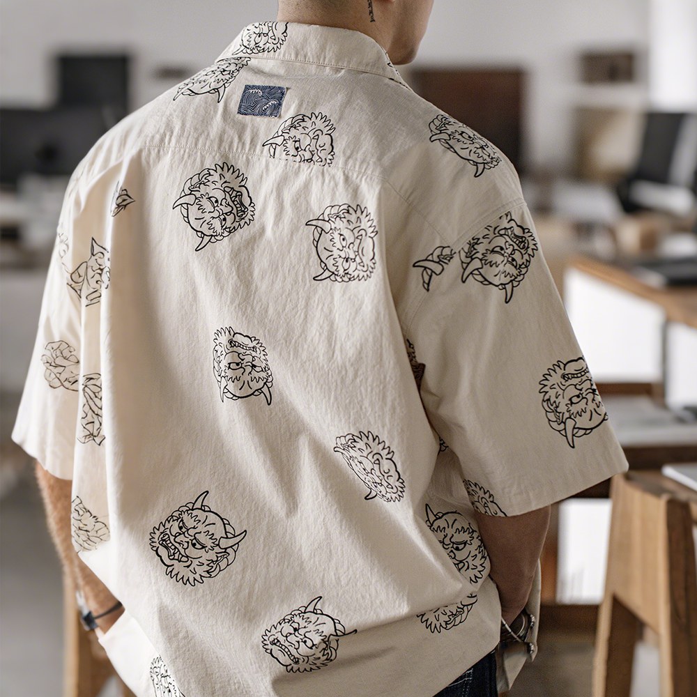 「建御雷神」コットンプリント開襟シャツ