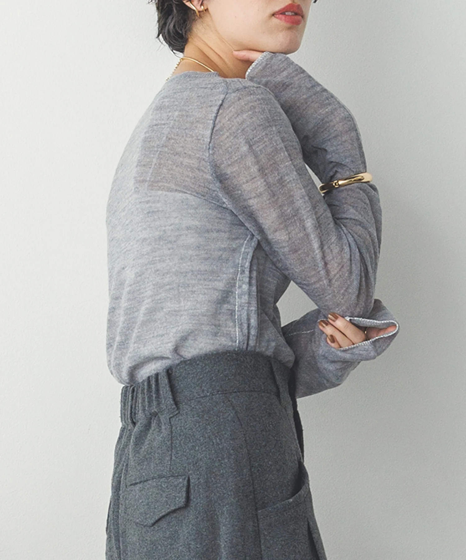 【WEB限定/別注】ラメライン入り ウールミックスシアーニット