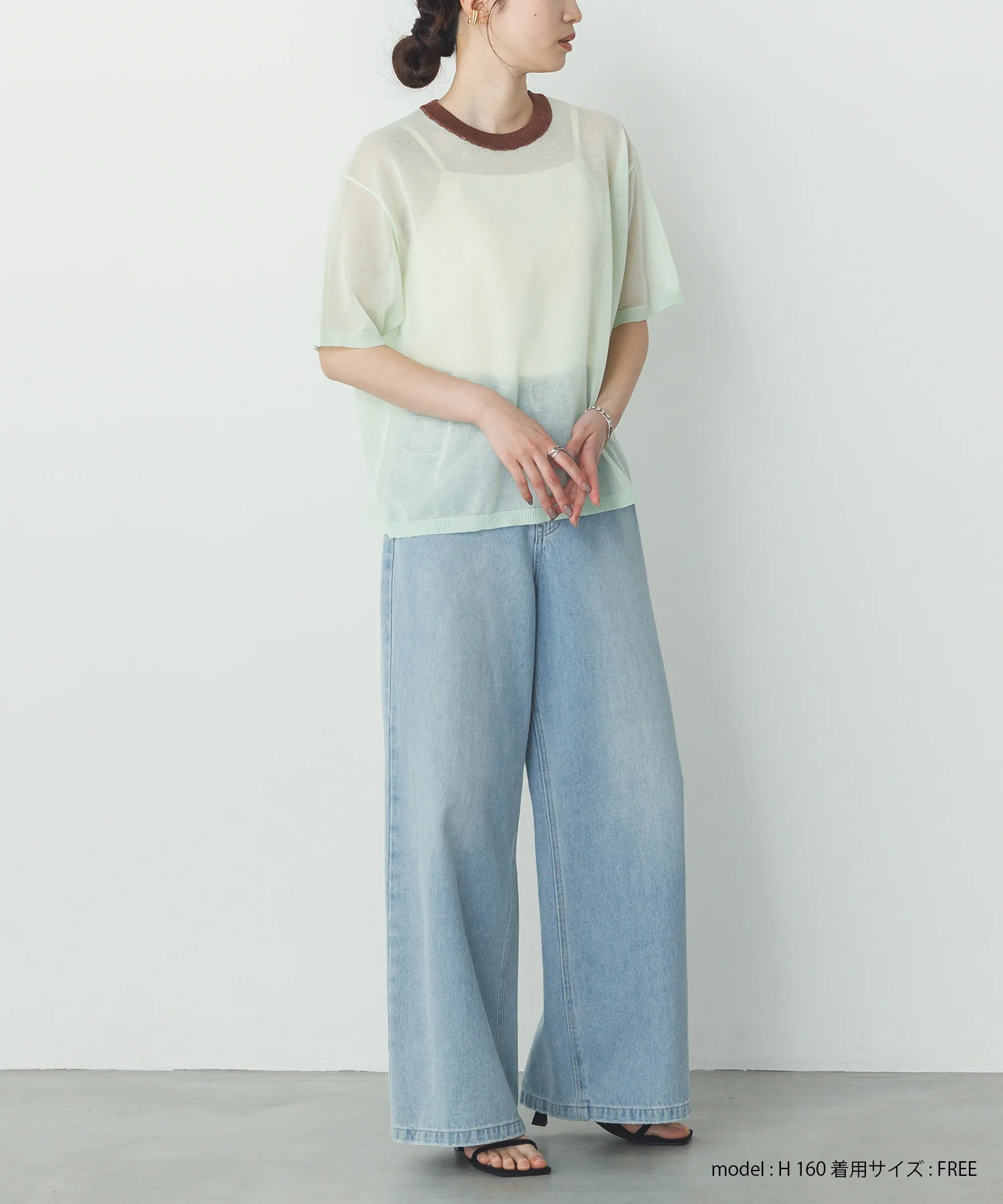 バイカラー シアー半袖ニット