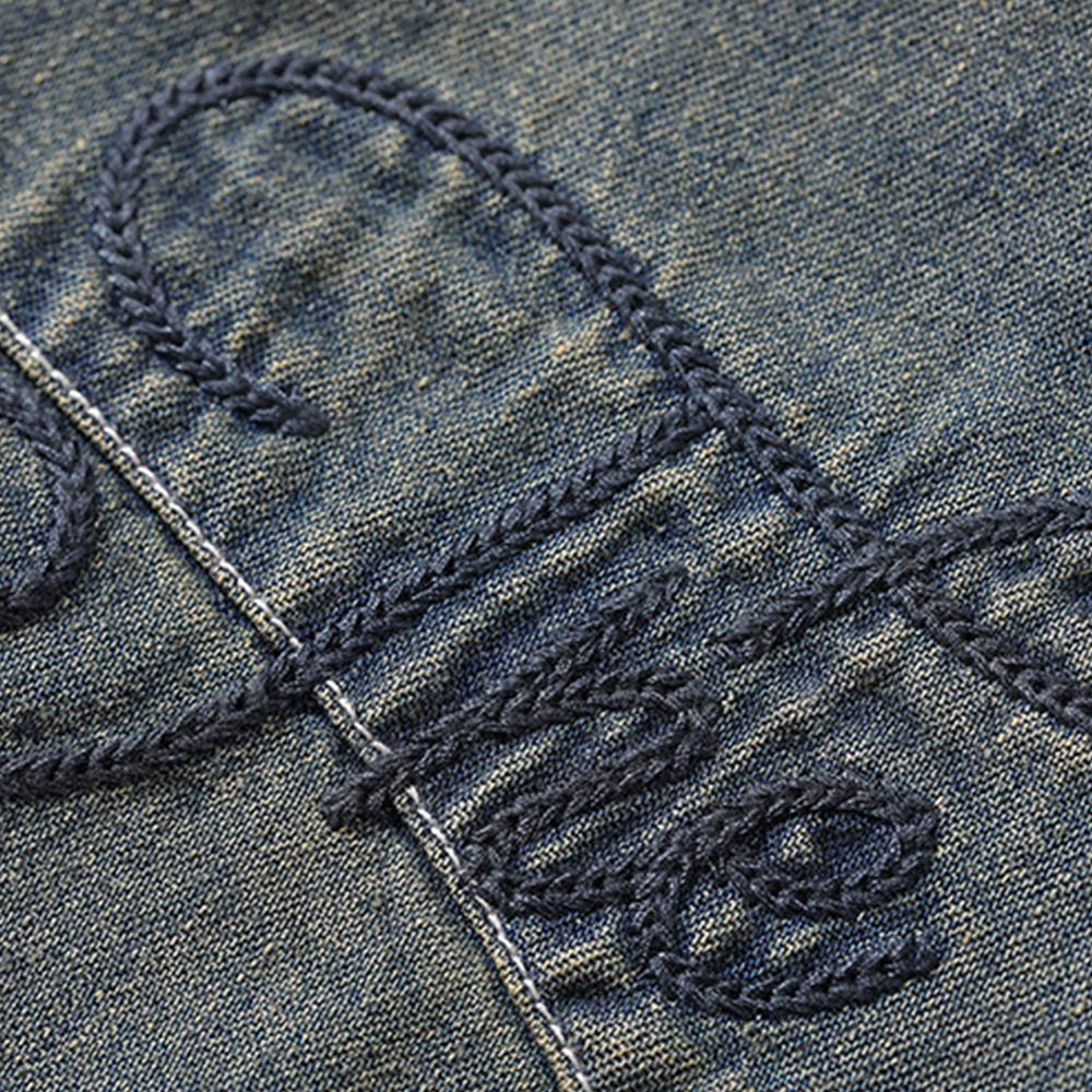 ジョーカーデビルカード　刺繍入り黄土ウォッシュデニムシャツ