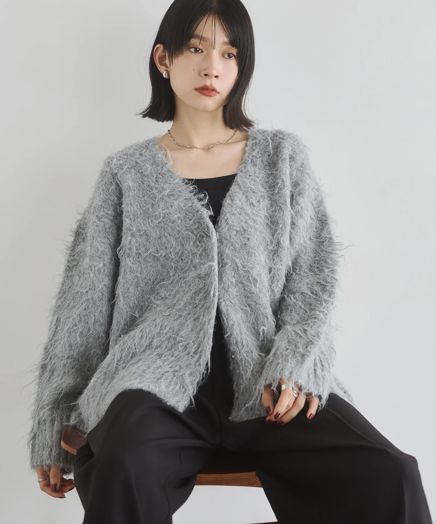 起毛シャギー ニットカーディガン