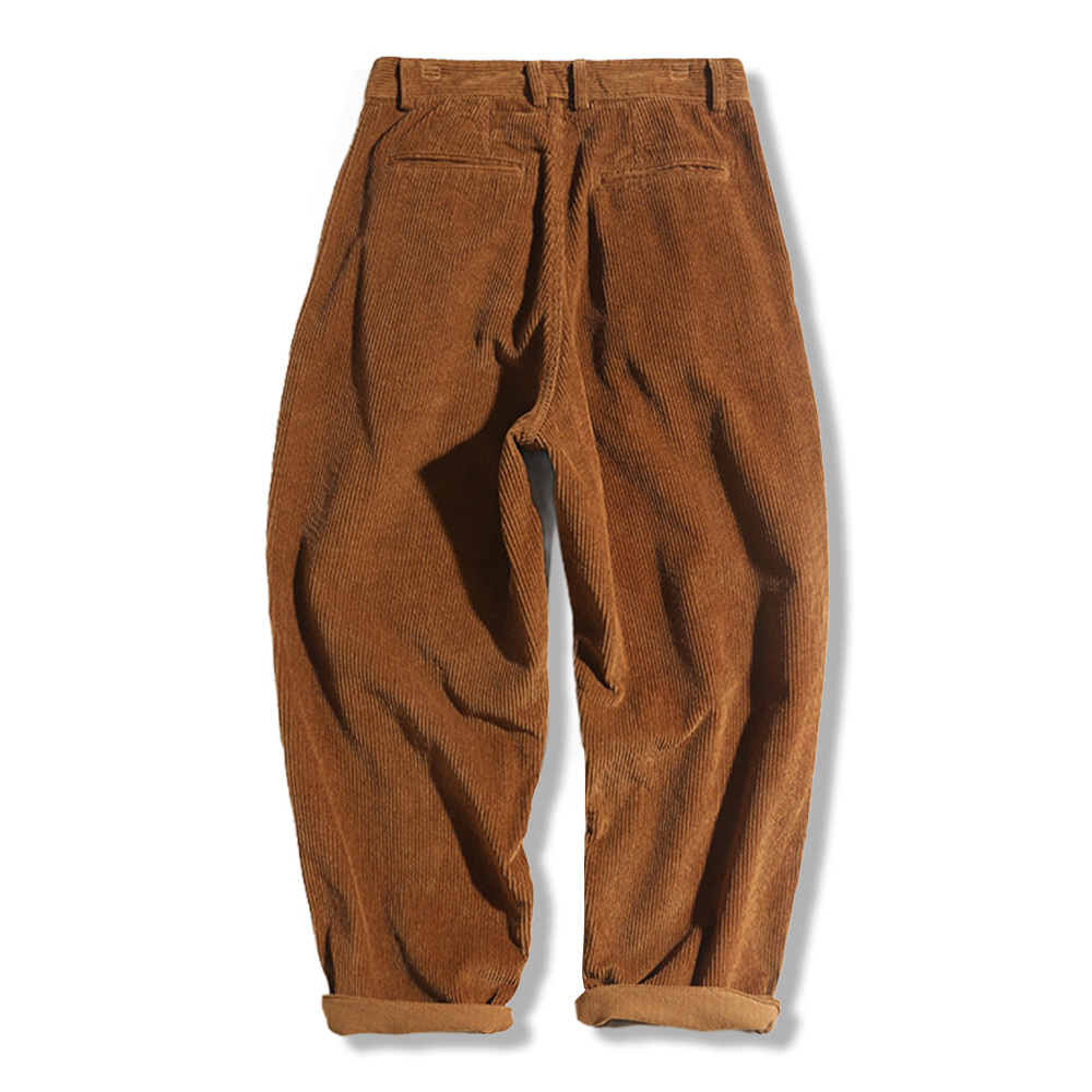 アメカジ　2本タック入りコーデュロイワイドパンツ