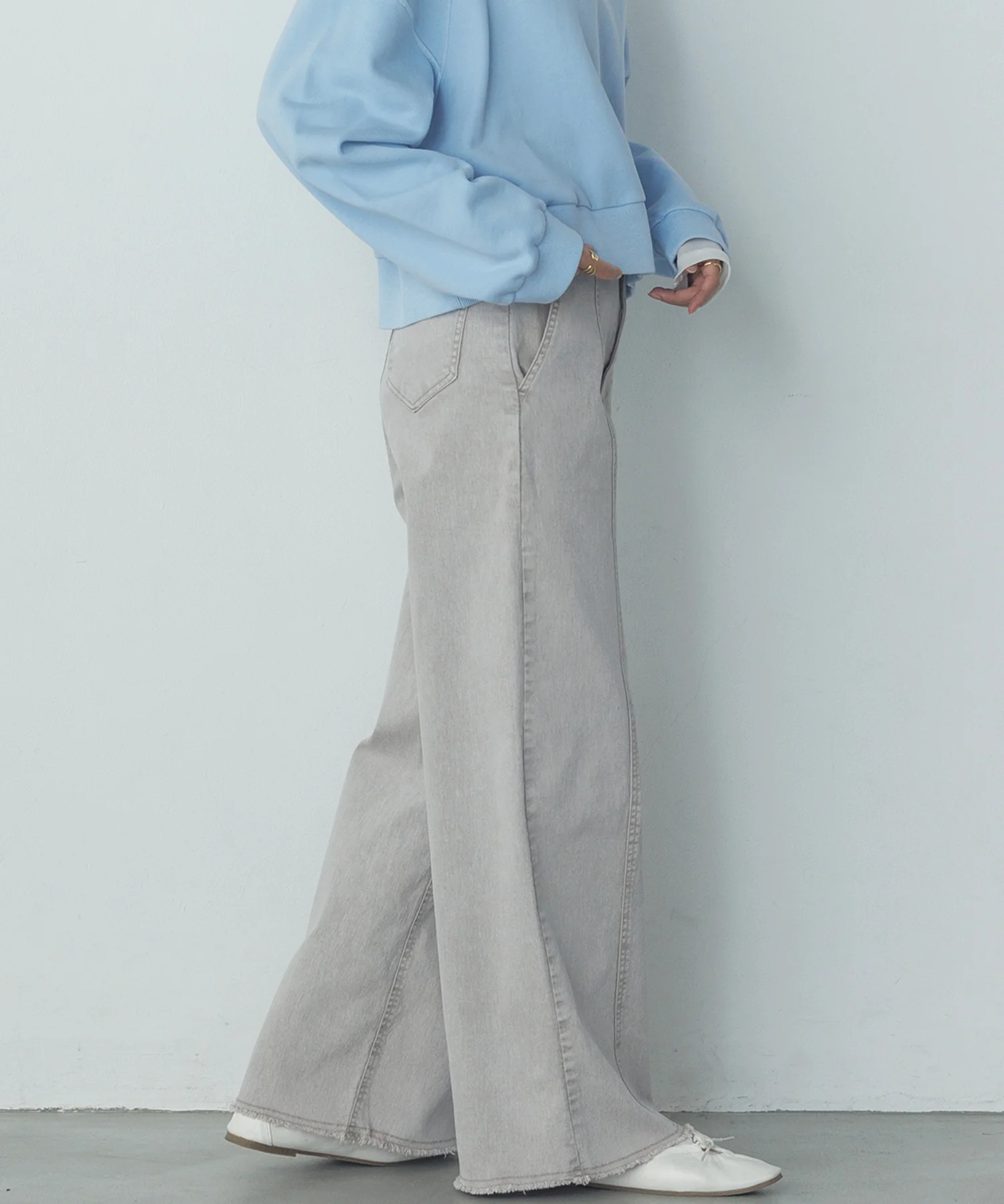 デニム/ツイル ハイウエストワイドパンツ