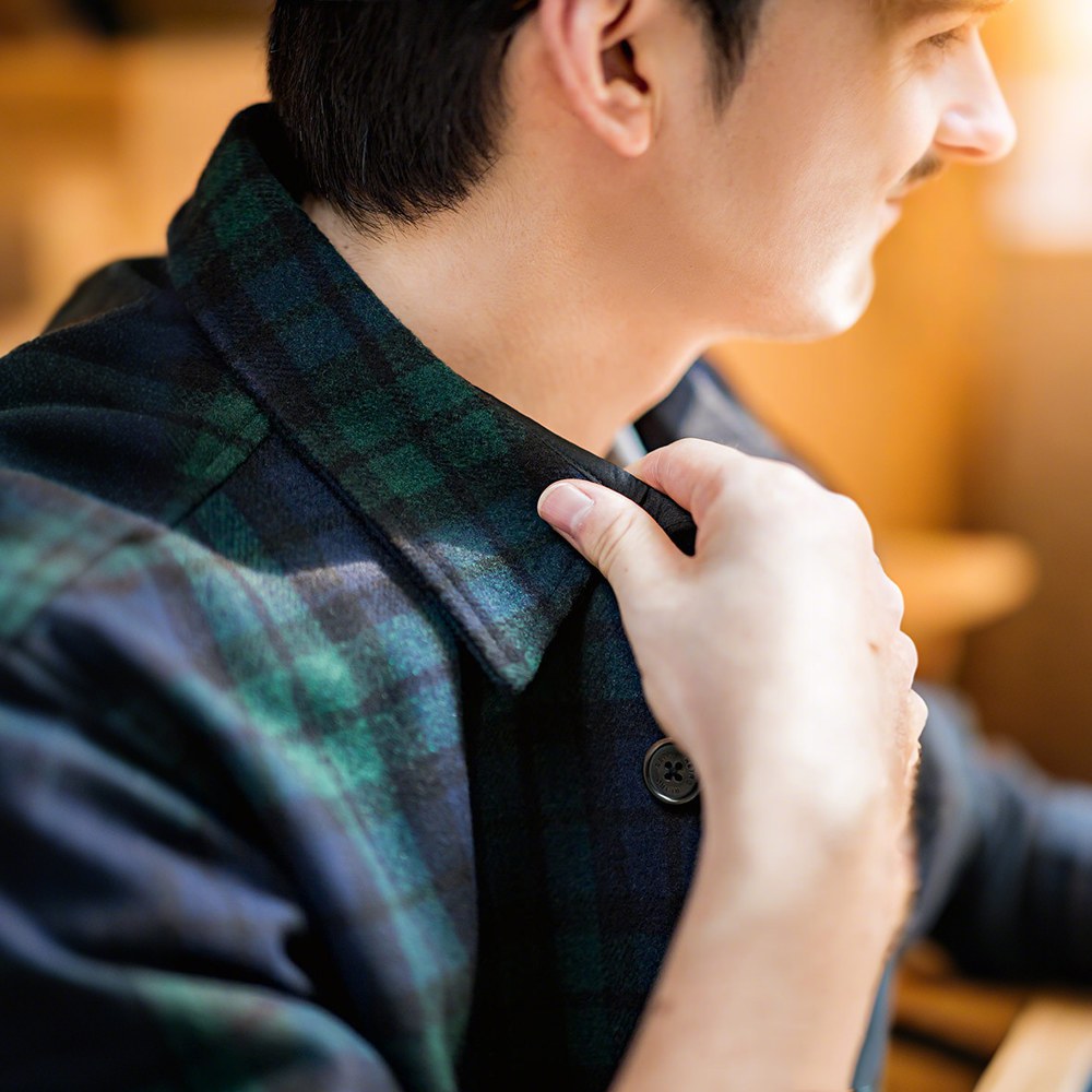 ウール混紡　ブラックウォッチ柄ワークシャツ