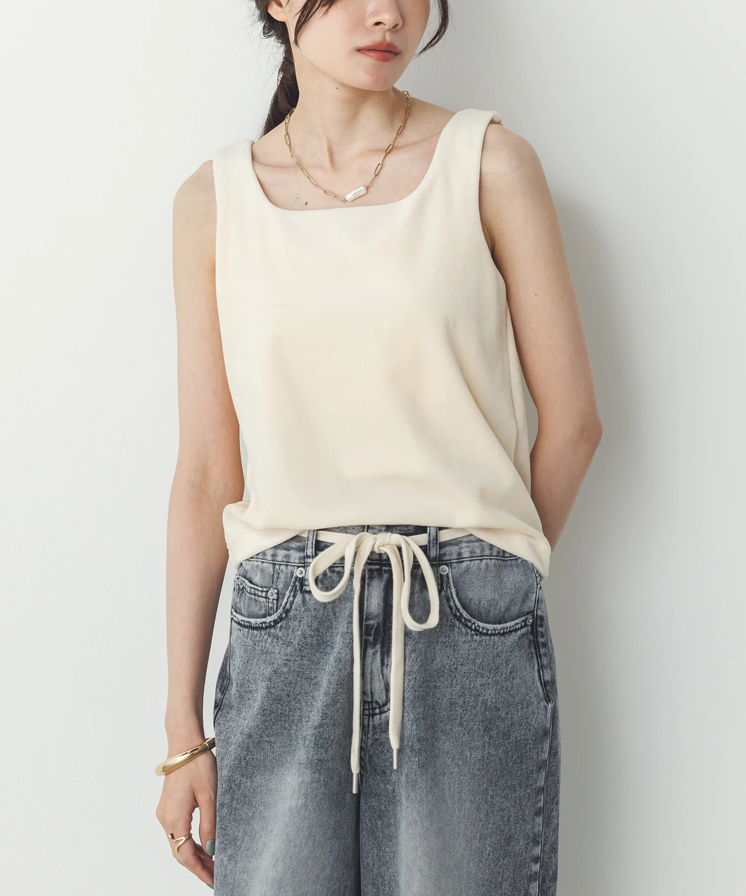 前後2WAY ベロア スクエアタンク