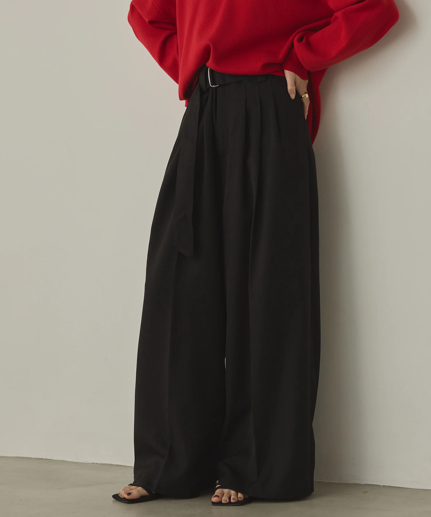 ツイルストライプ タックワイドパンツ