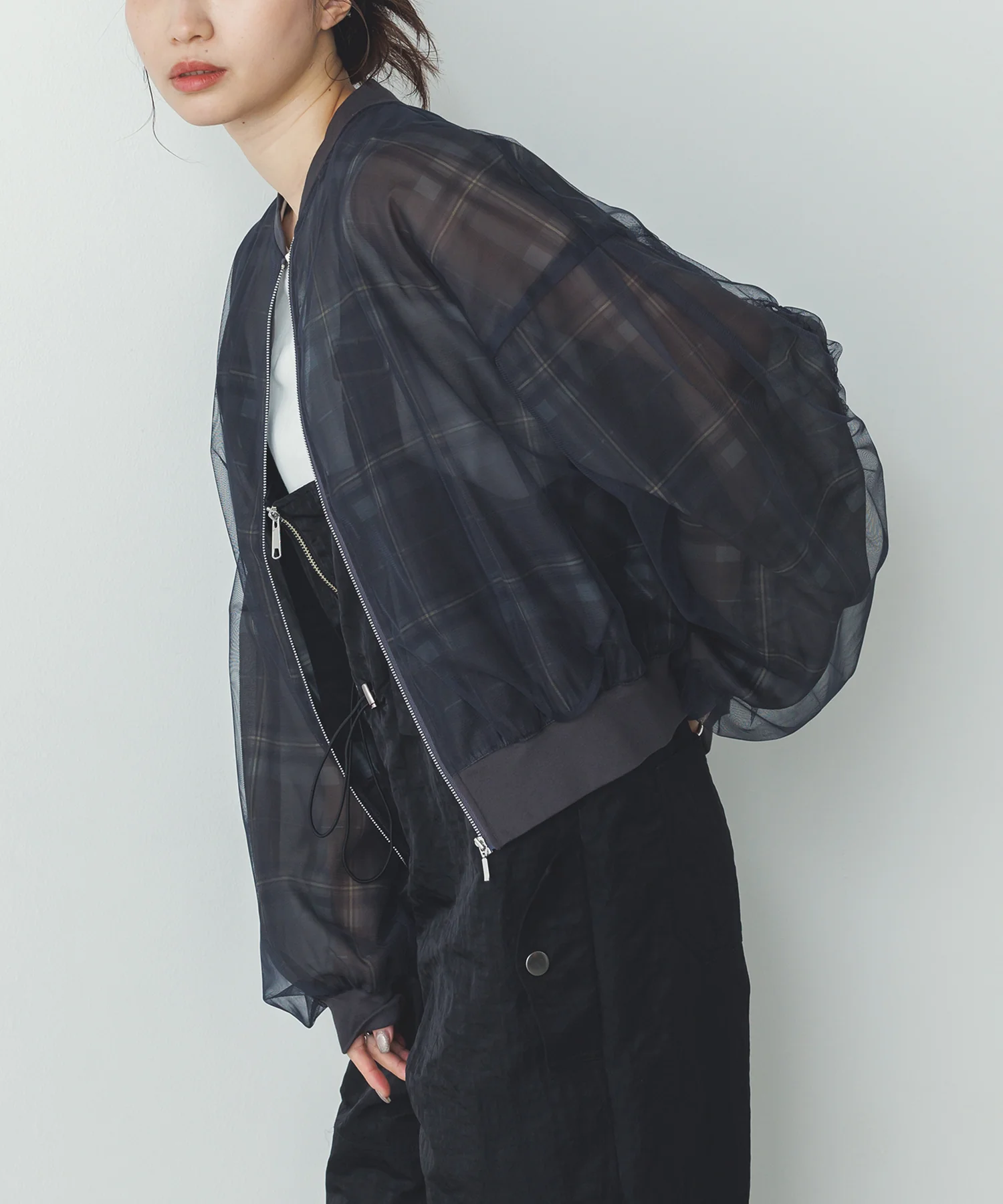 チュールシアー チェックブルゾン