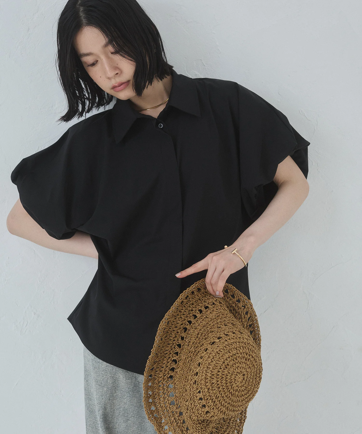 【接触冷感】 パフスリーブシャツ