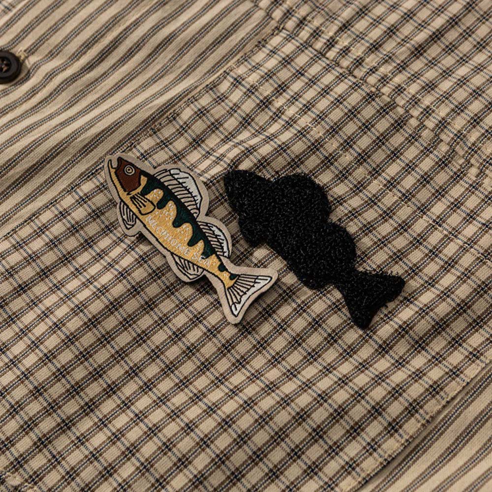 レトロ先染めチェック 　魚マジックテープ長袖シャツ