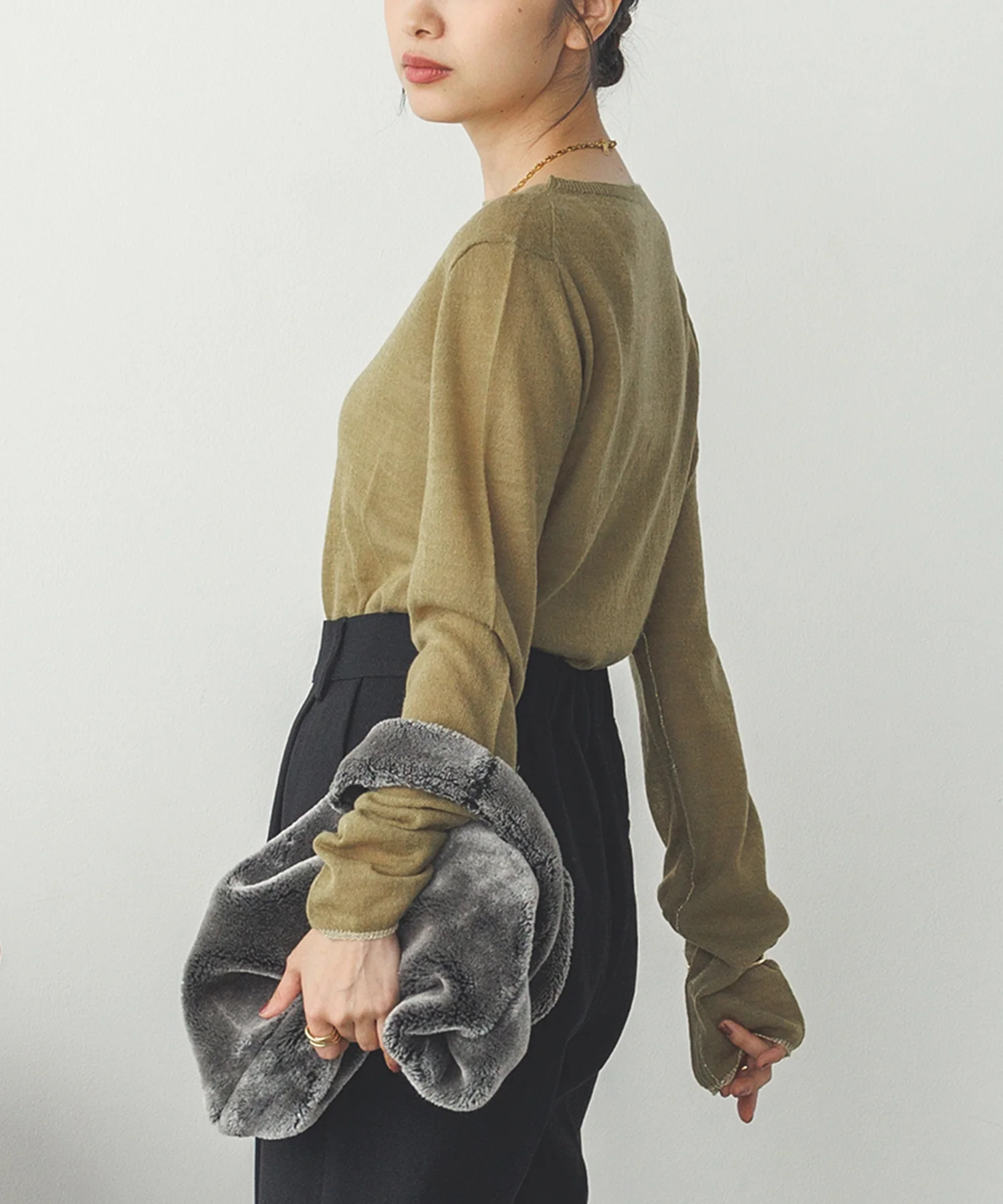 【WEB限定/別注】ラメライン入り ウールミックスシアーニット