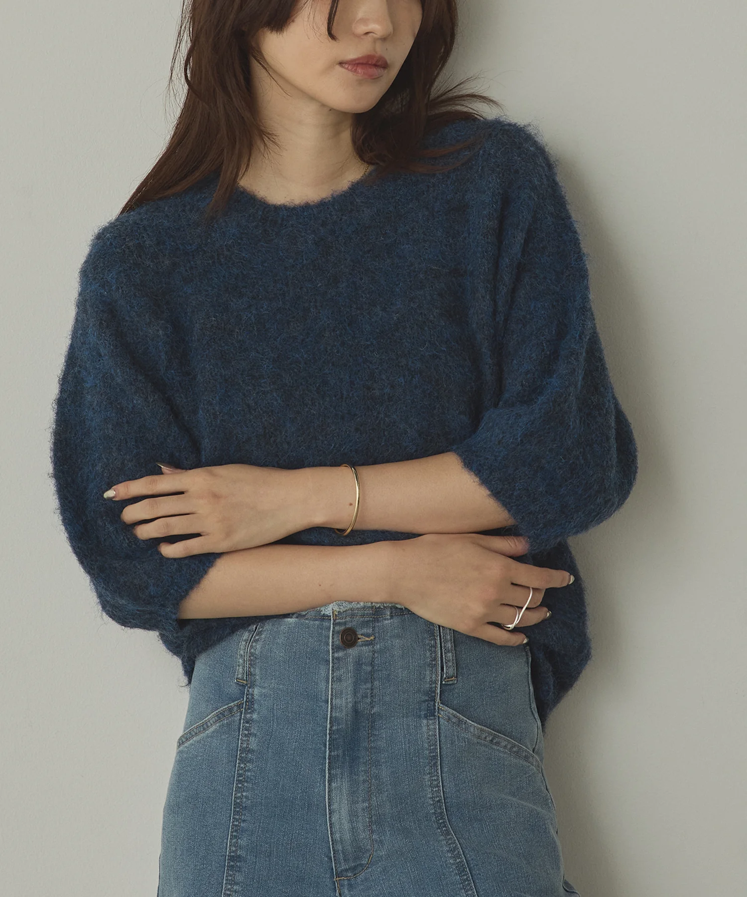 モヘアタッチ 半袖ニット