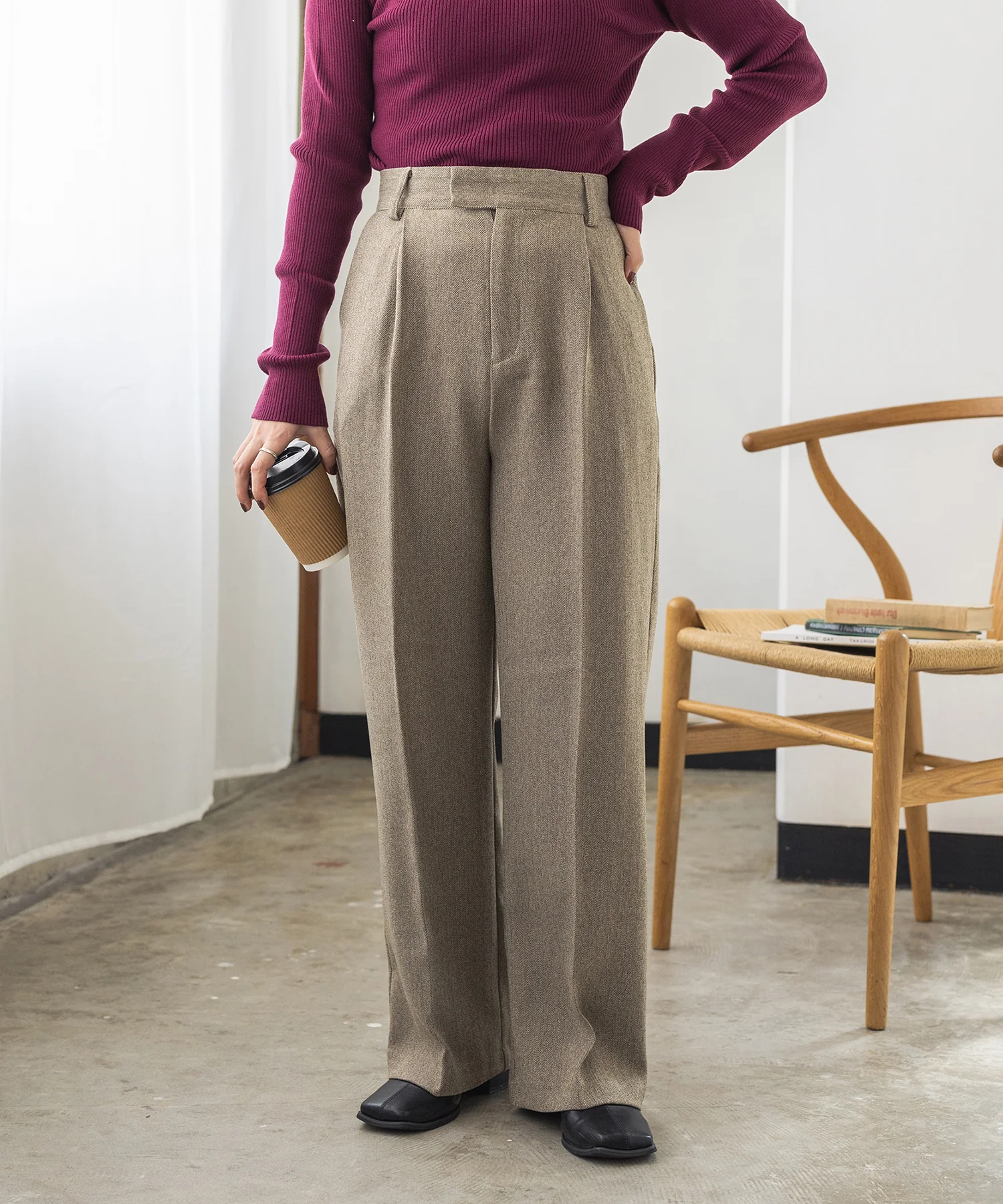 ウールライクストレートパンツ