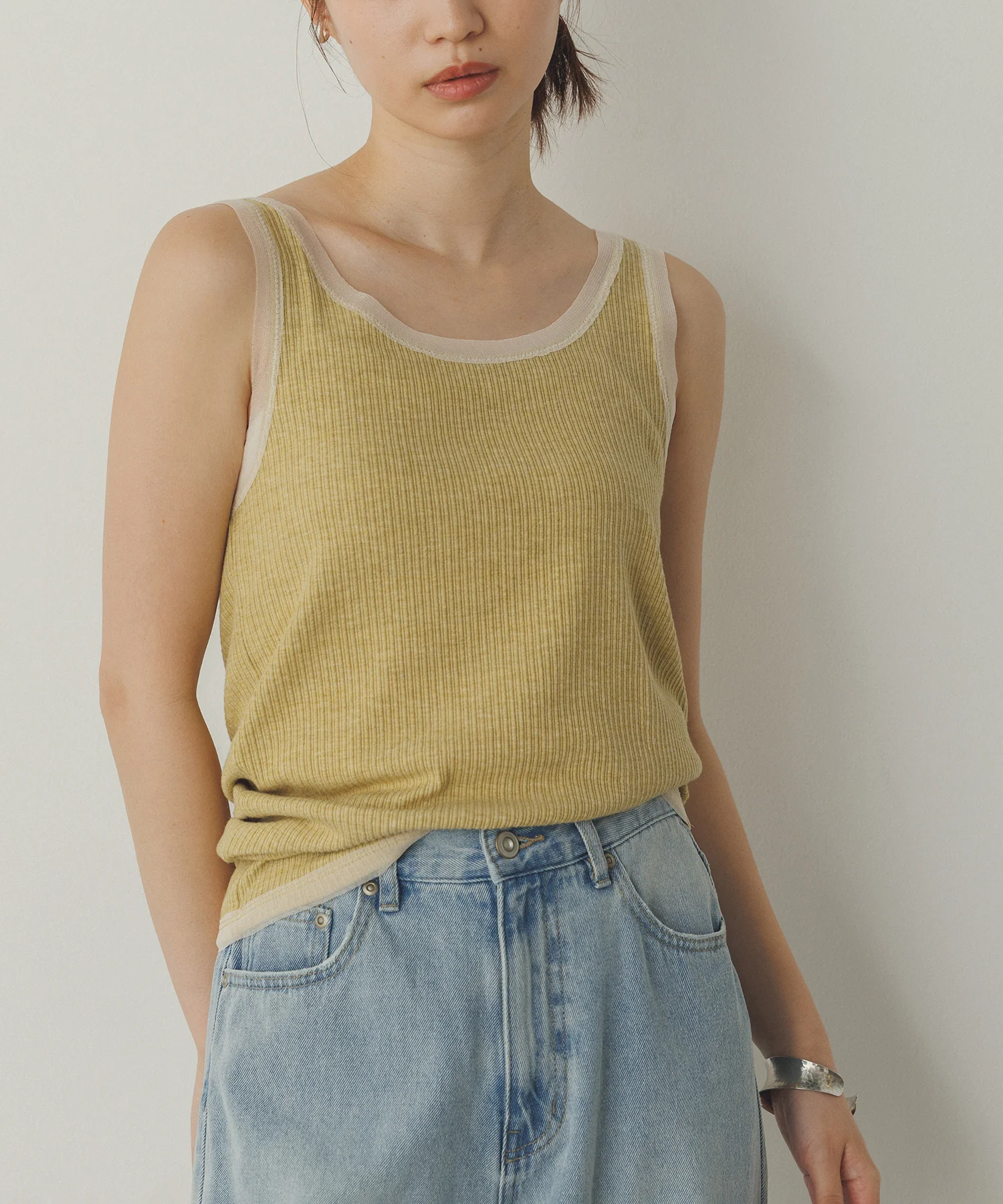 前後2WAY リブチュールタンクトップ