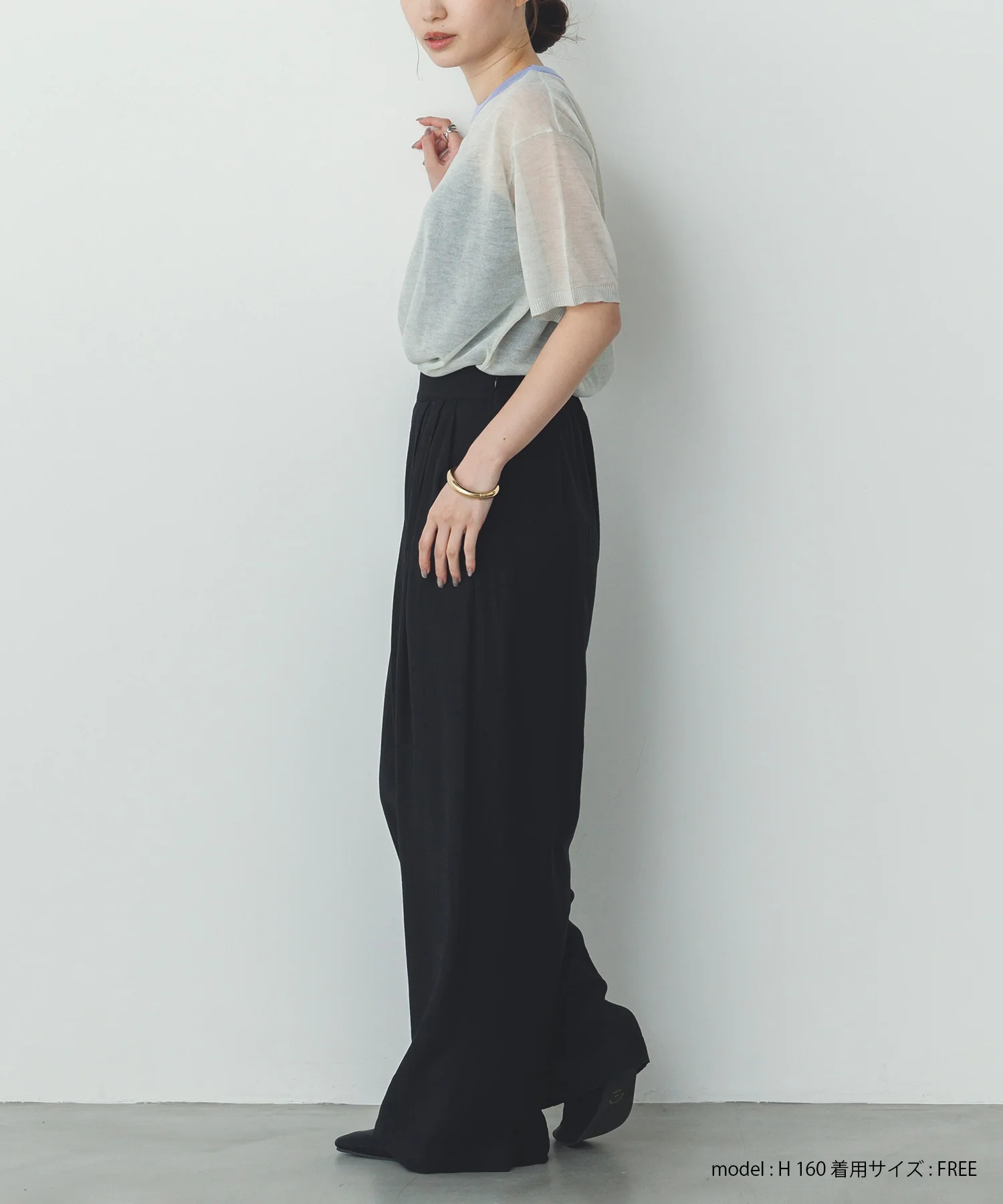 バイカラー シアー半袖ニット