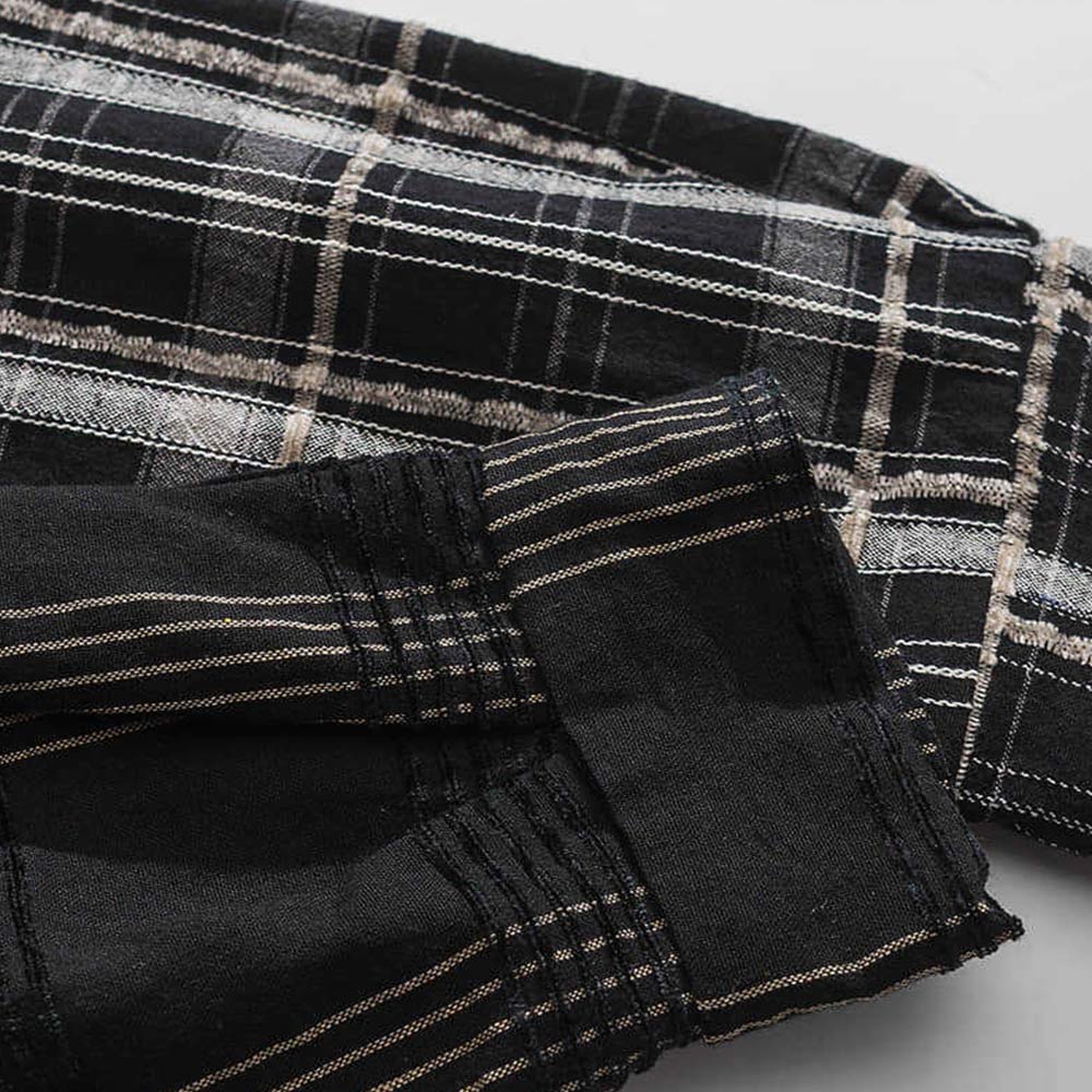 5仕様のチェック柄アシンメトリー切り替え　コットンシャツ