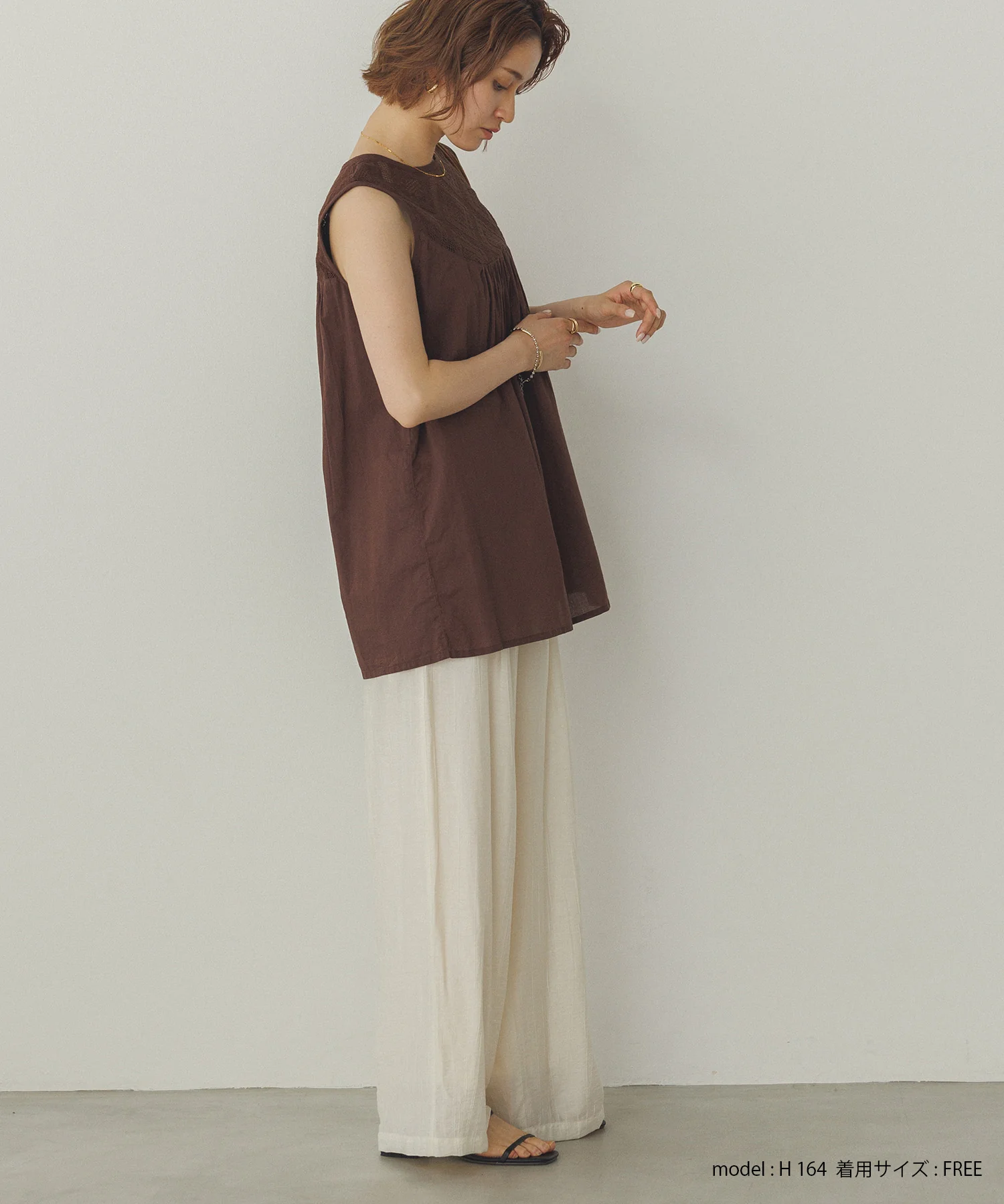 レース切替 ノースリーブブラウス