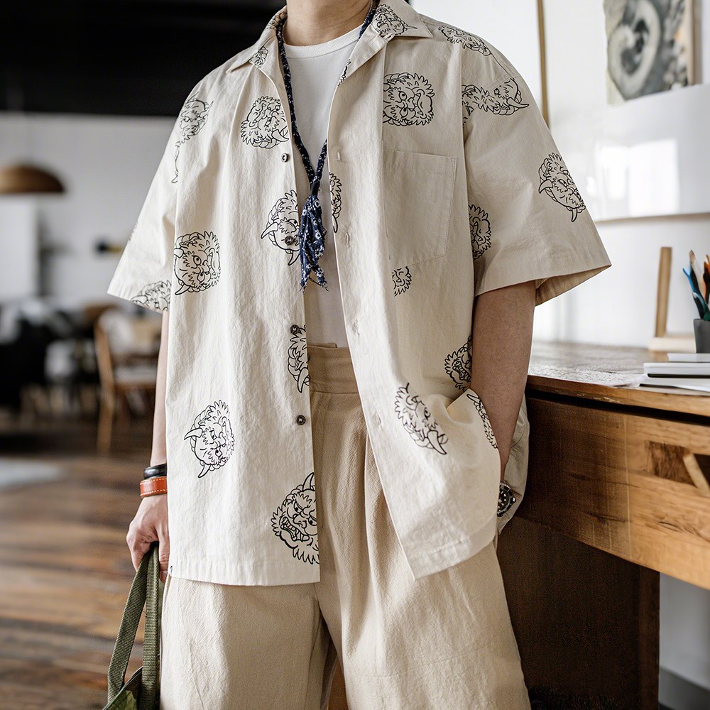 「建御雷神」コットンプリント開襟シャツ