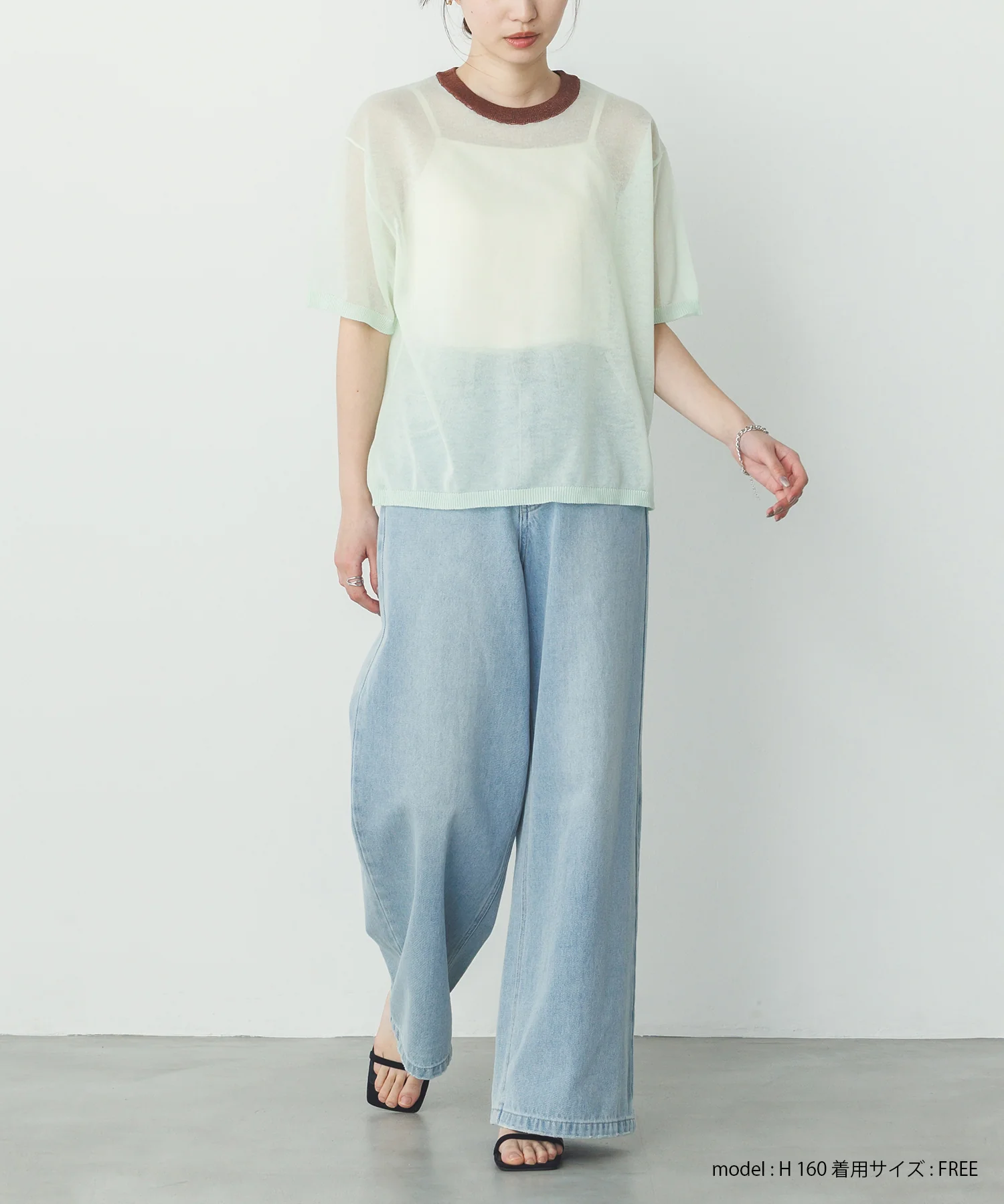 バイカラー シアー半袖ニット