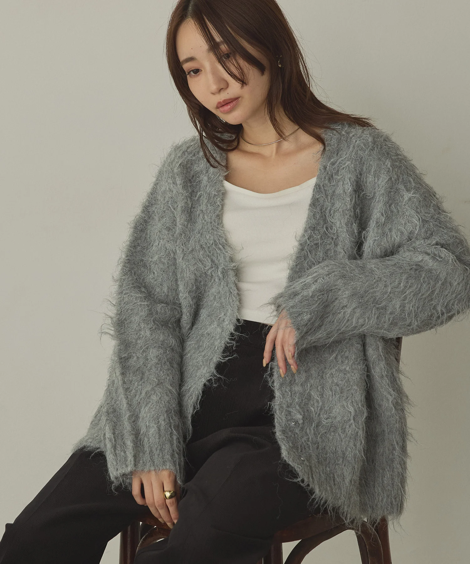 起毛シャギー ニットカーディガン