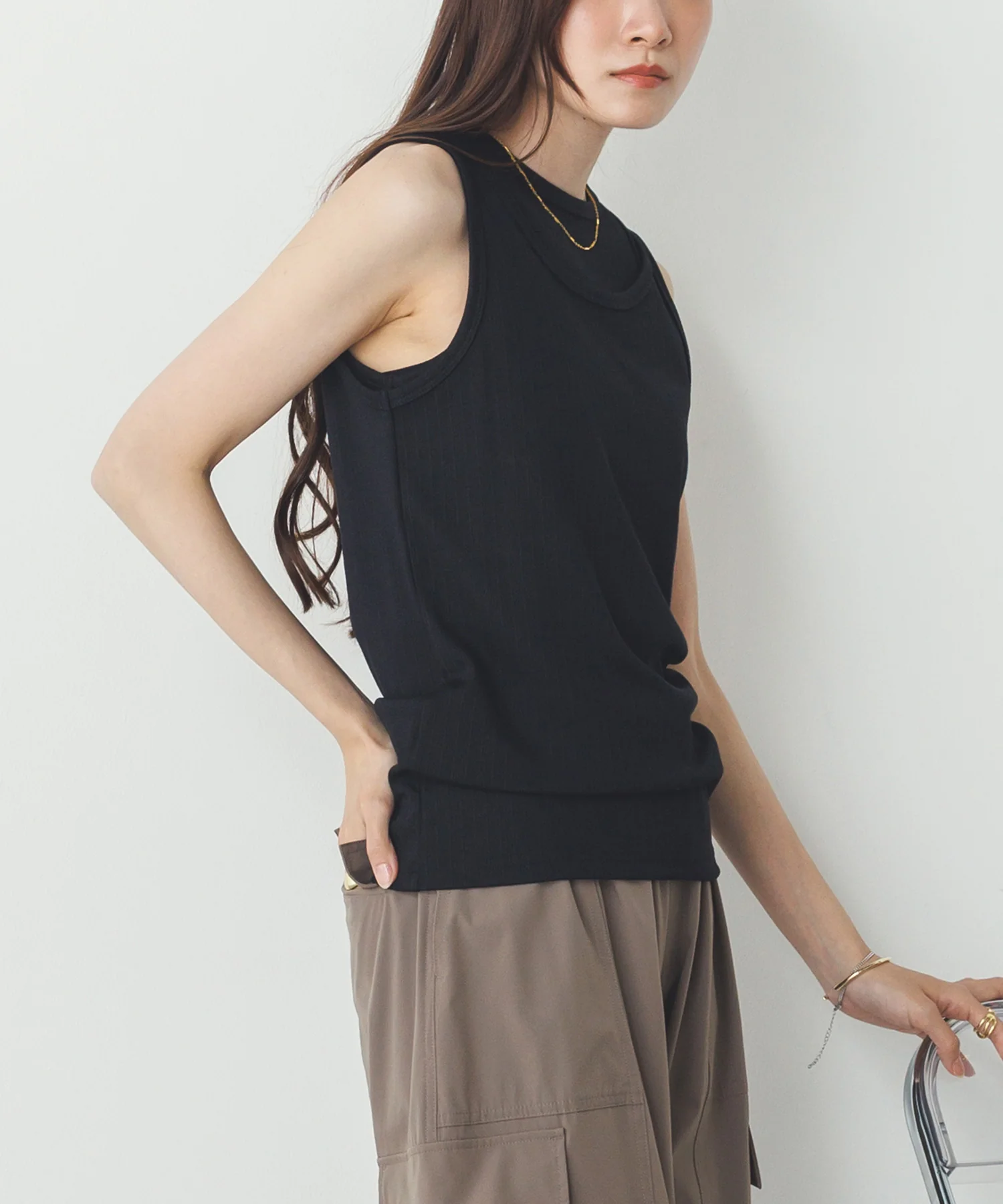 2枚重ね リブタンクトップ